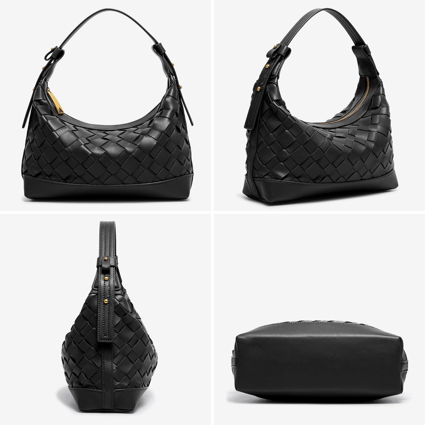Joryin Woven Shoulder Bag for Women, Woven Purse Crossbody Bag Braided Handbag Top-Handle Vegan Leather Under Arm Bag Black