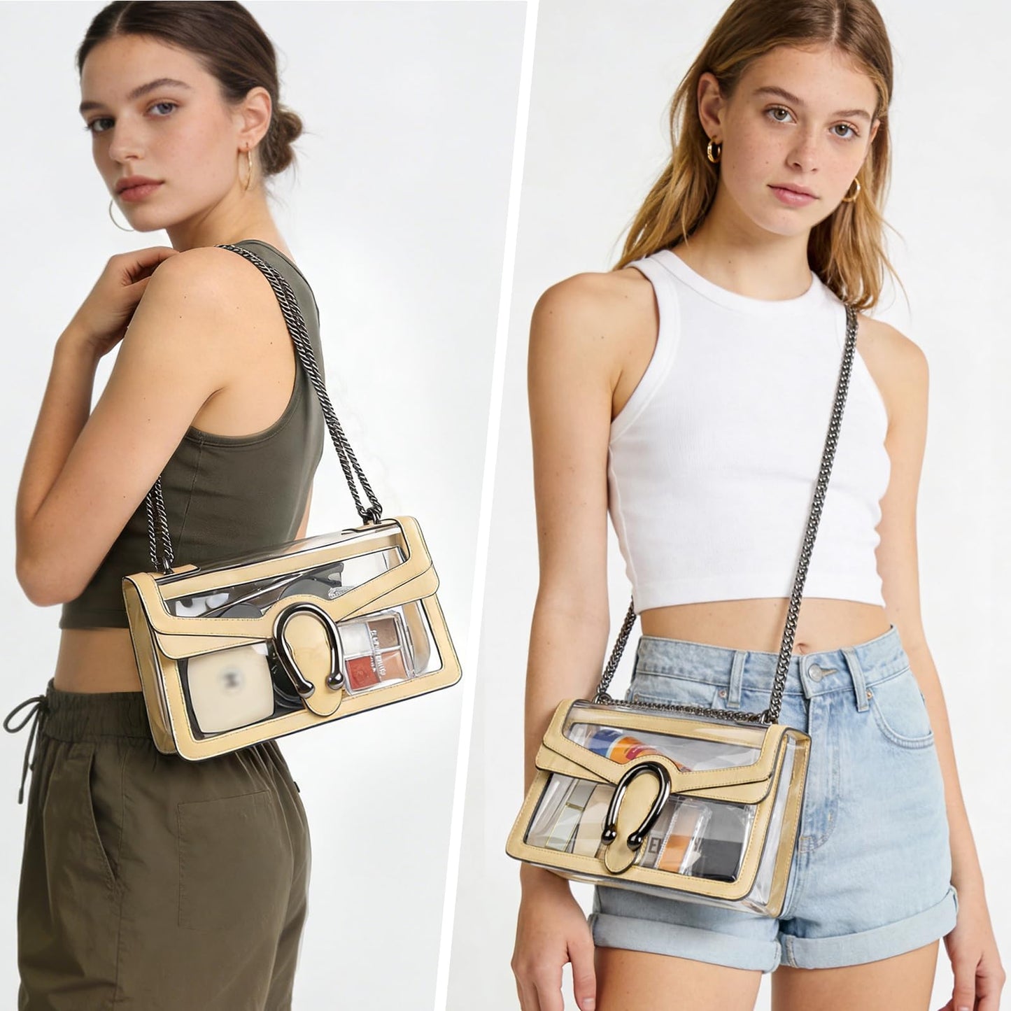 Joryin Women's Stadium Approved Crossbody Bag for Women, Small Clear Bag Shoudler Purse with Chain Strap