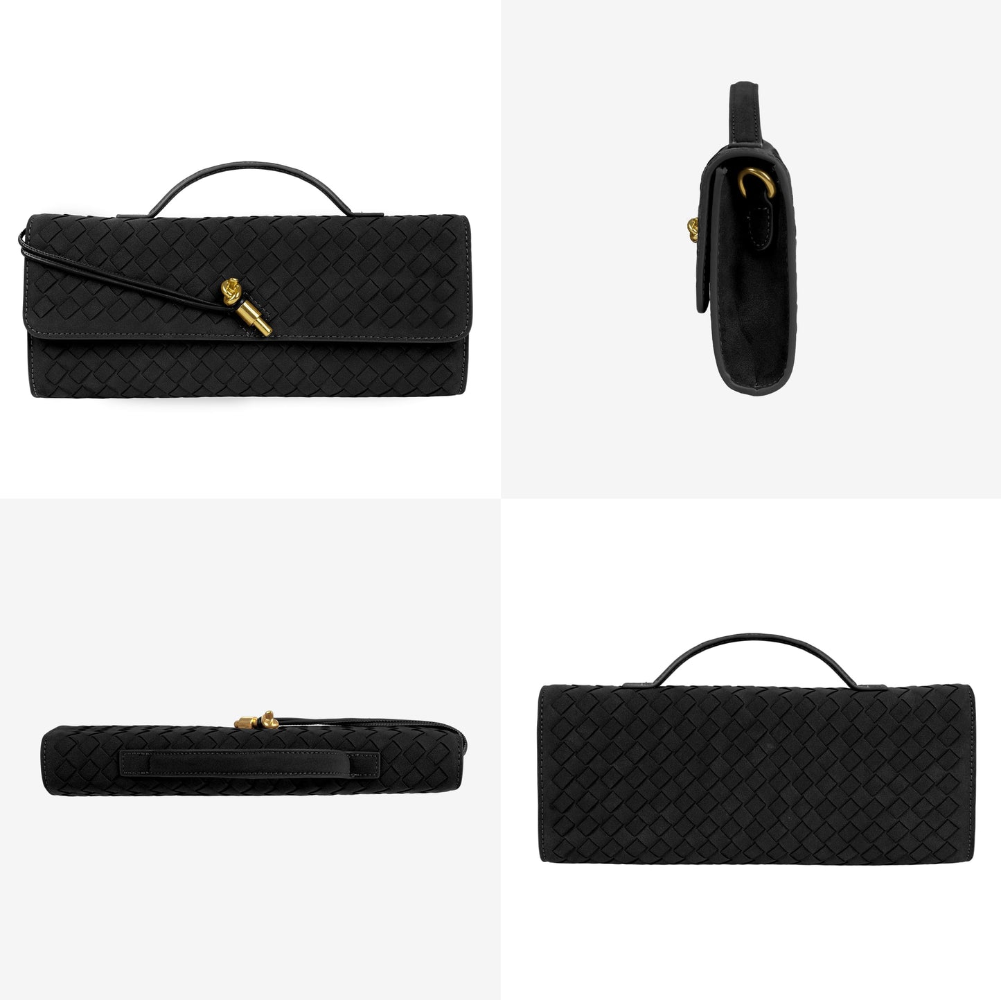 Woven Purse for Women Evening Clutch Woven Leather Handbags Crossbody Bag Formal Evening Bag Charcoal Woven Leather