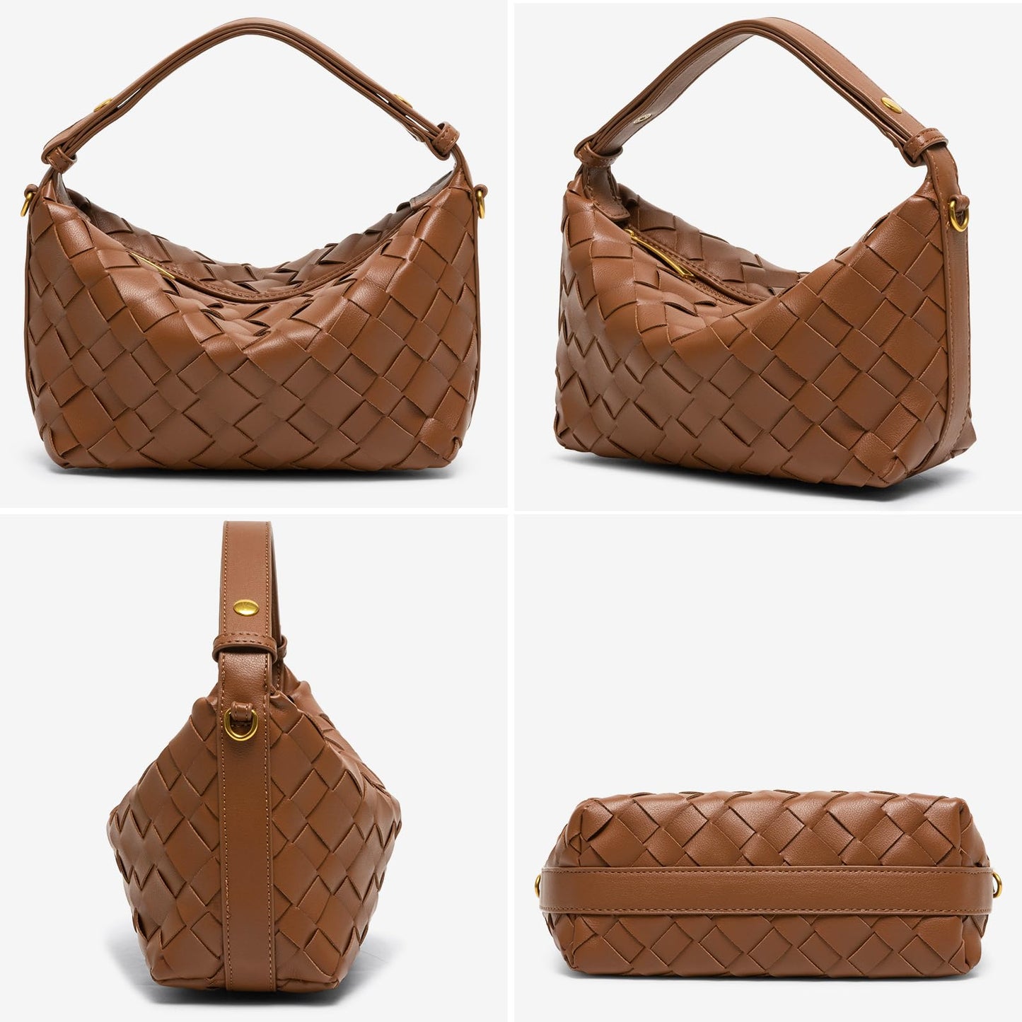 Joryin Woven Shoulder Bag for Women, Small Woven Purse Crossbody Bag Braided Handbag Top-Handle Vegan Leather Under Arm Bag Brown