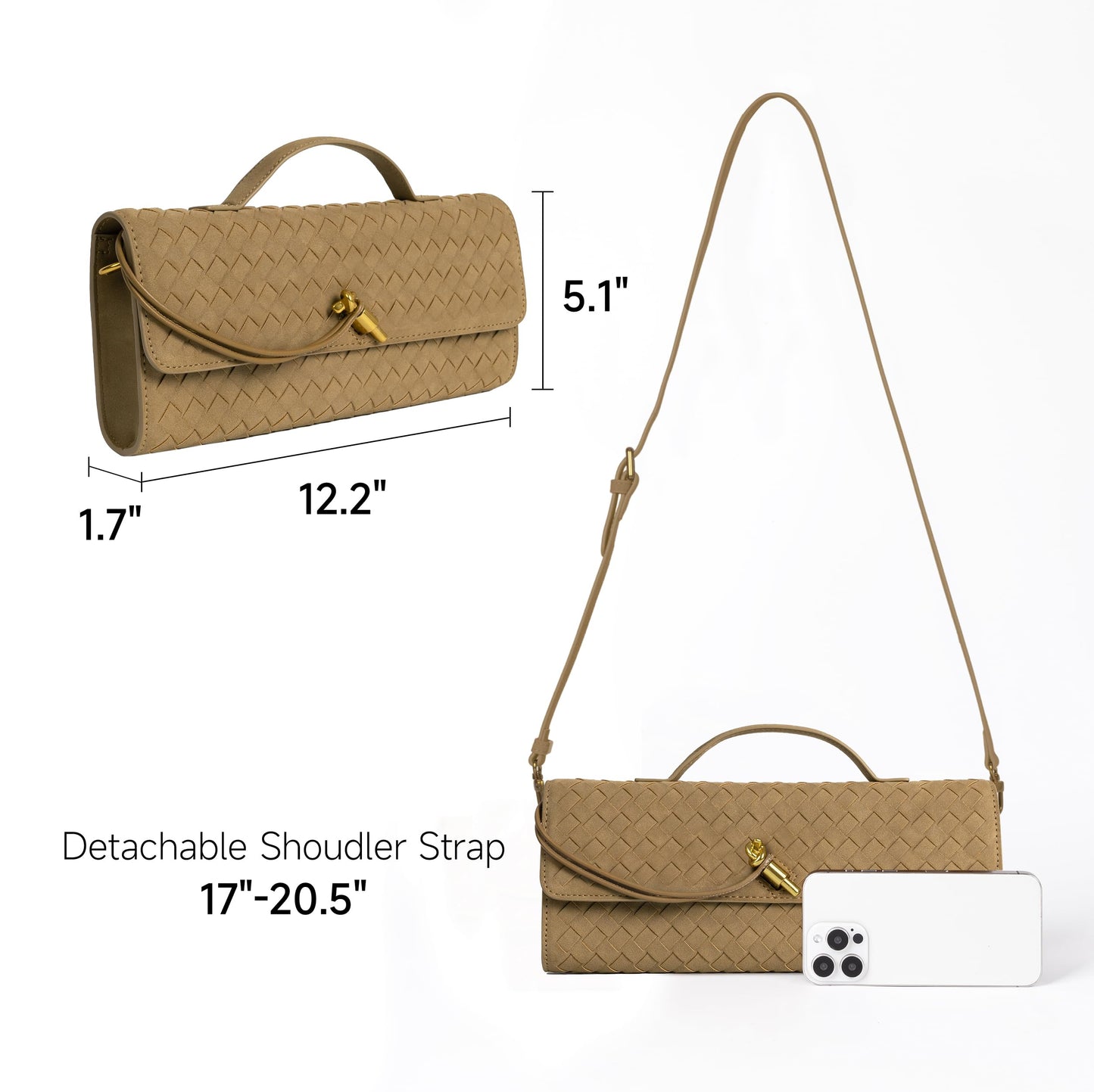 Joryin Woven Purse for Women Evening Clutch Woven Leather Handbags Suede Crossbody Bag Purse Formal Evening Bag