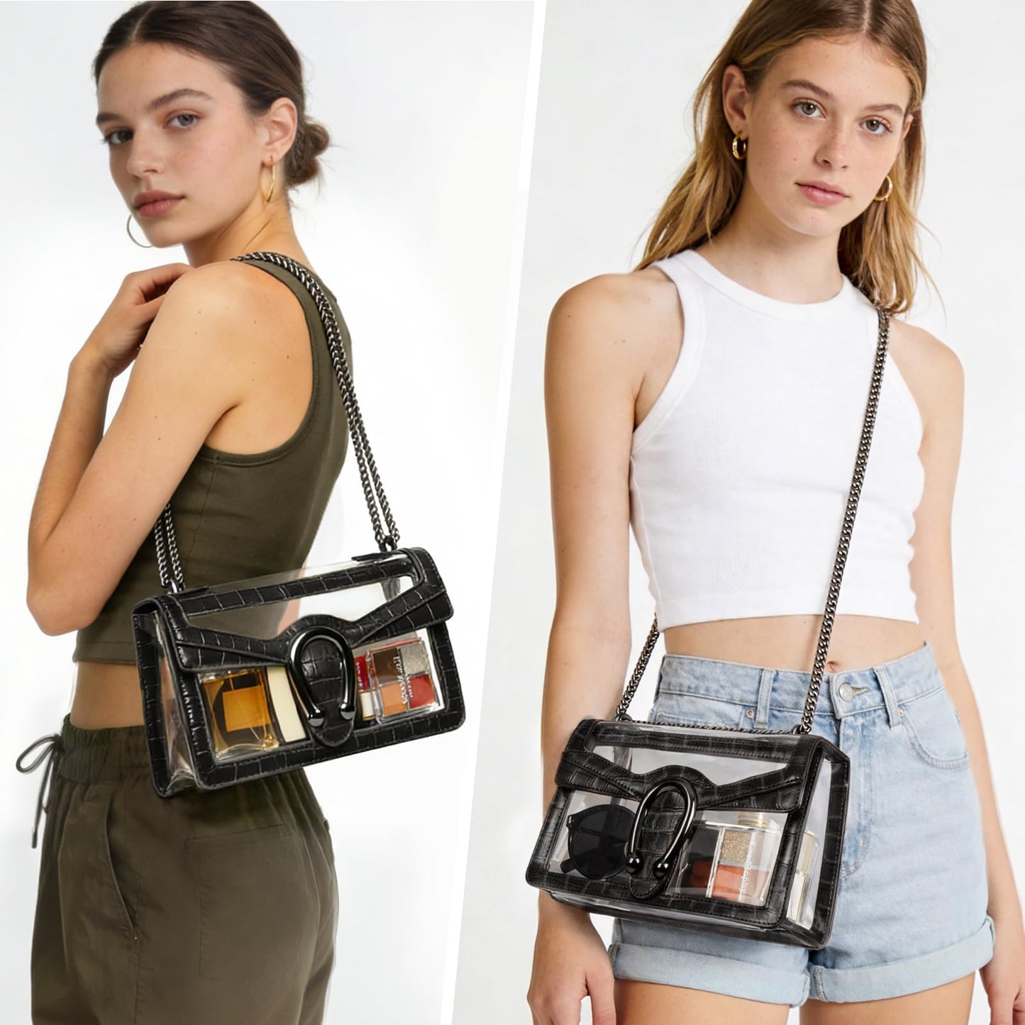Joryin Women's Stadium Approved Crossbody Bag for Women, Small Clear Bag Shoudler Purse with Chain Strap