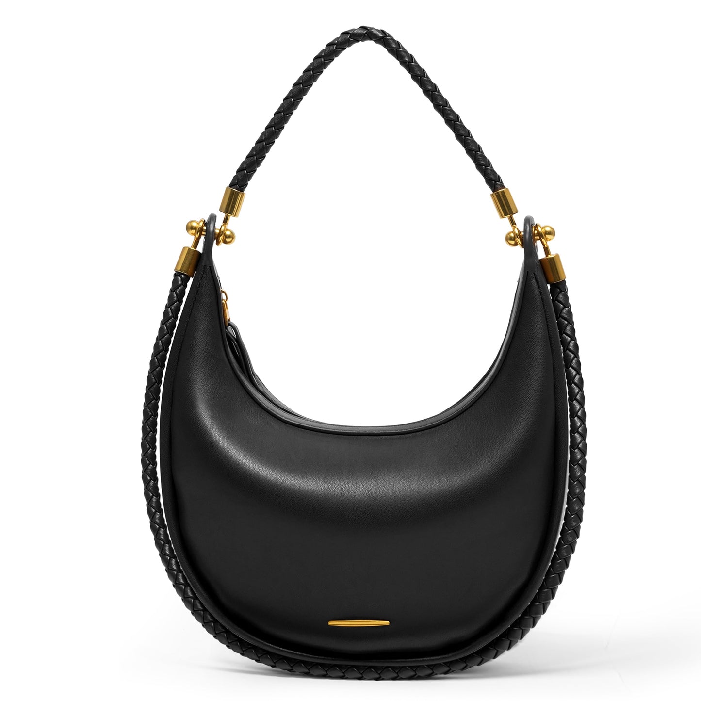 Joryin Crescent Shoulder Bag for Women, Saddle Purse Braided Top-Handle Handbag Vegan Leather Under Arm Bag Brown