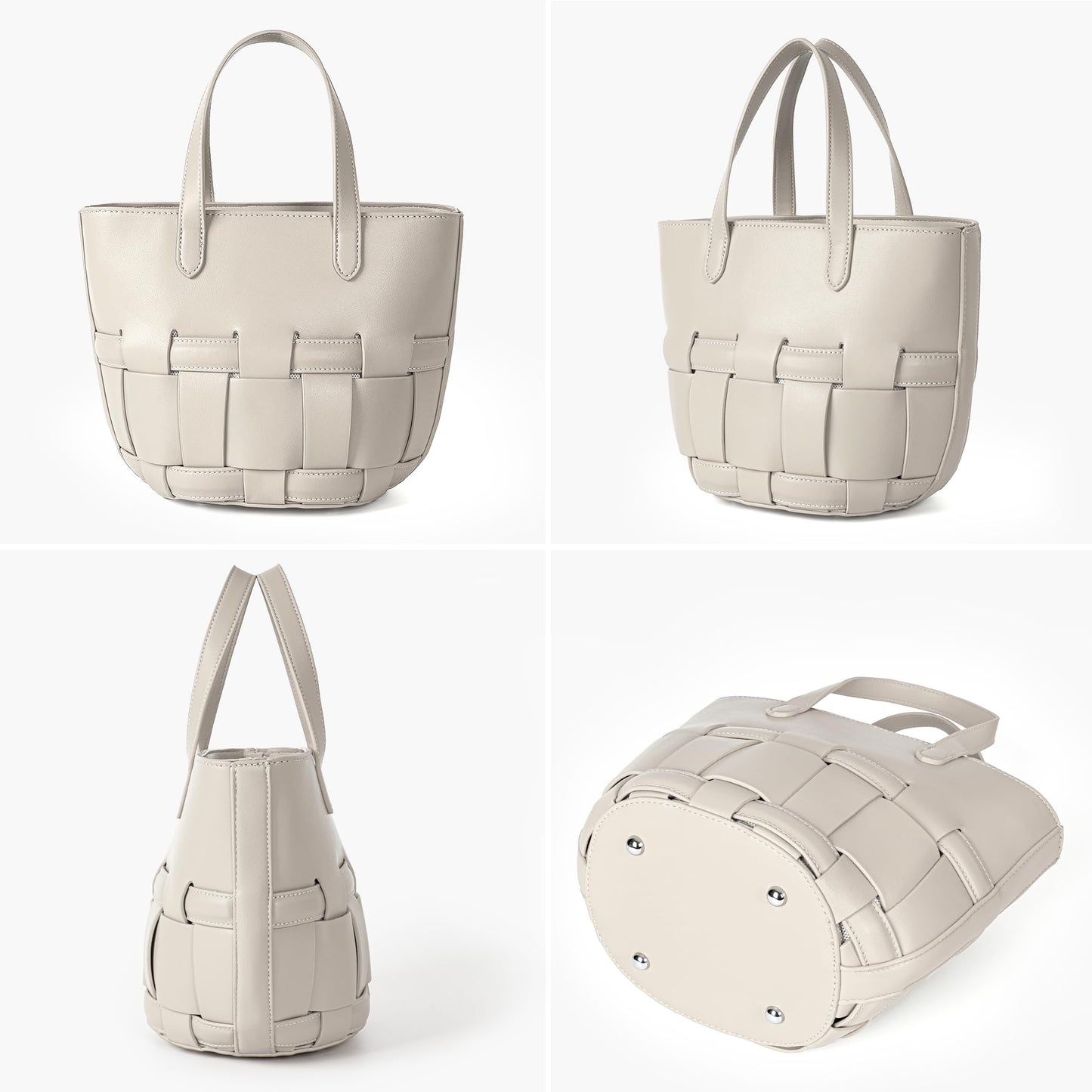 Bucket Bag with Zipper for Women, Woven Vegan Leather Bag with Liner, Crossbody Bag with Adjustable Shoulder Strap & Zipper