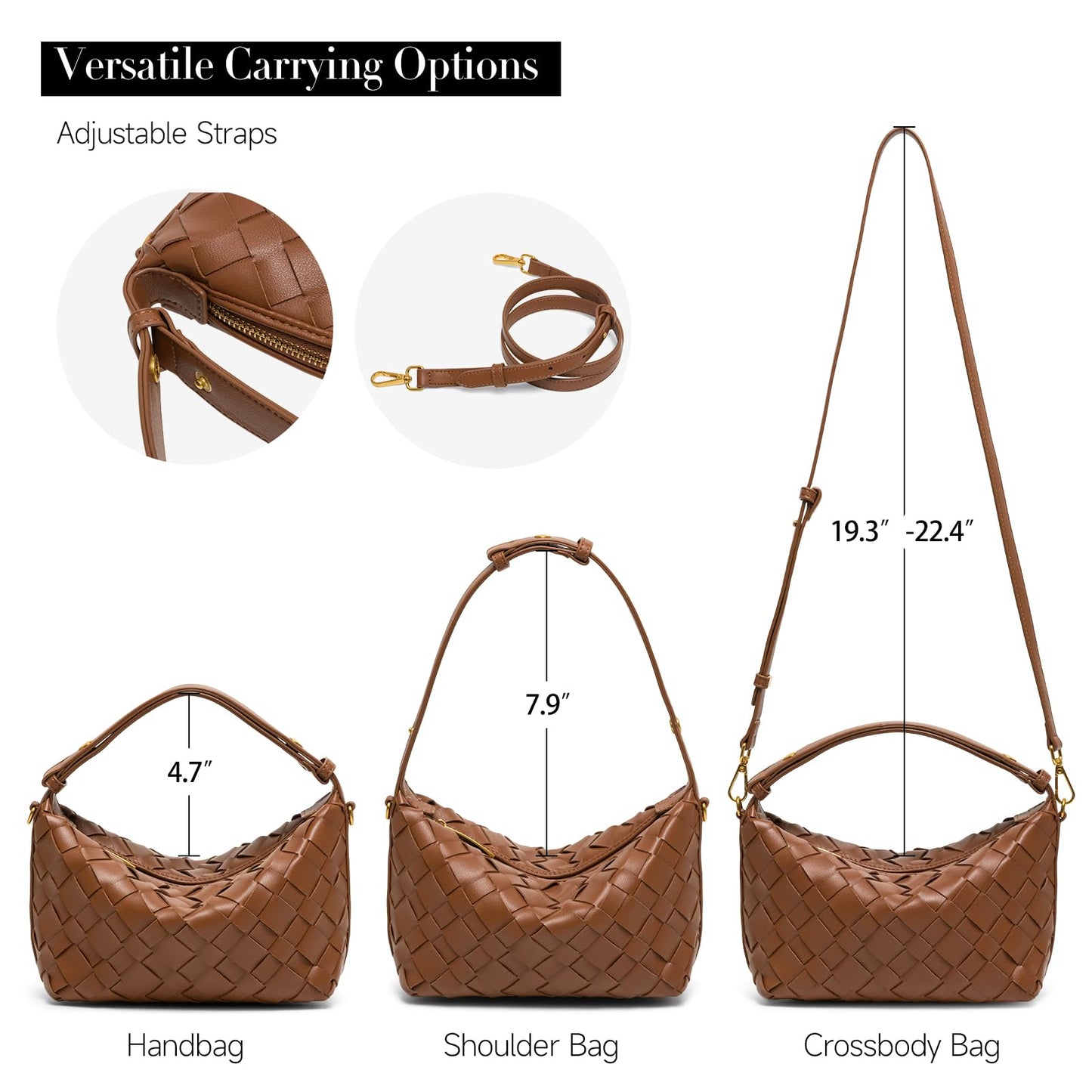 Joryin Woven Shoulder Bag for Women, Small Woven Purse Crossbody Bag Braided Handbag Top-Handle Vegan Leather Under Arm Bag Brown