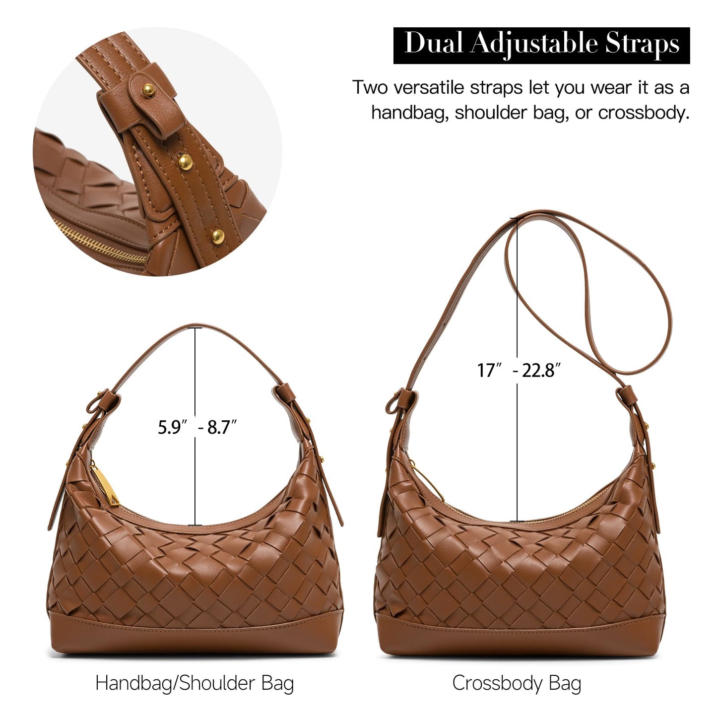 Joryin Woven Shoulder Bag for Women, Woven Purse Crossbody Bag Braided Handbag Top-Handle Vegan Leather Under Arm Bag Black