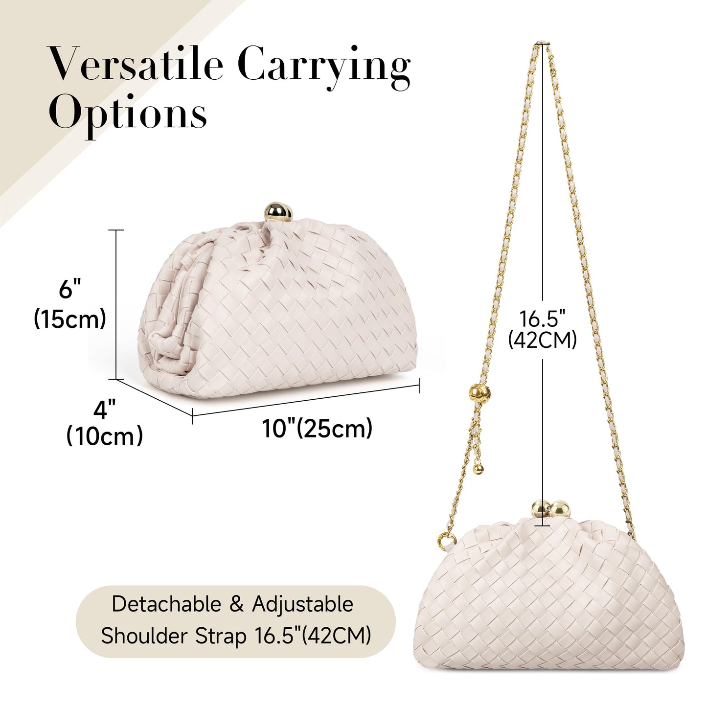 Joryin Formal Evening Bag Woven Shoulder Clutch Purse for Women Wedding. Dumpling Bag Crossbody Handbag Vegan Leather.