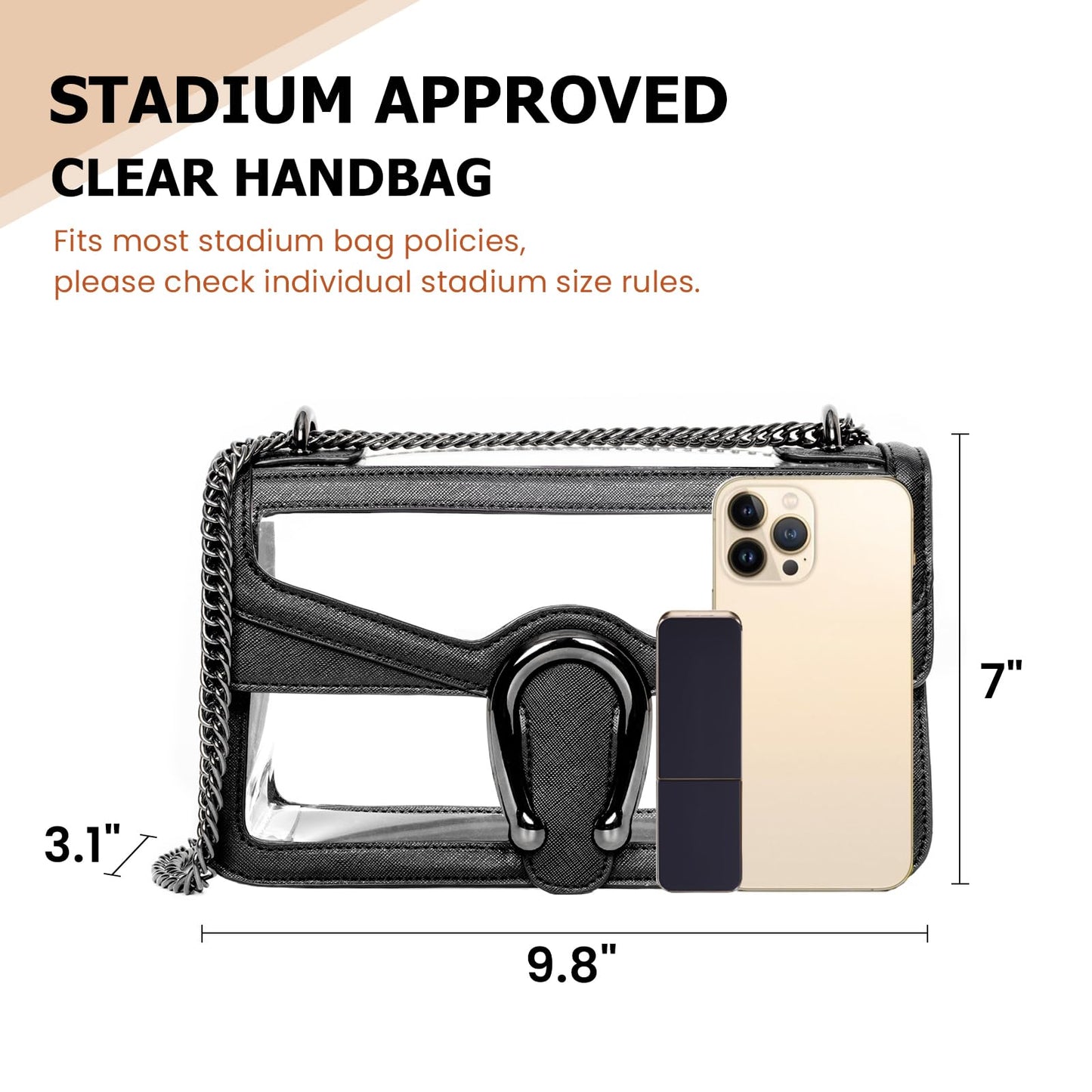 Joryin Women's Stadium Approved Crossbody Bag for Women, Small Clear Bag Shoudler Purse with Chain Strap