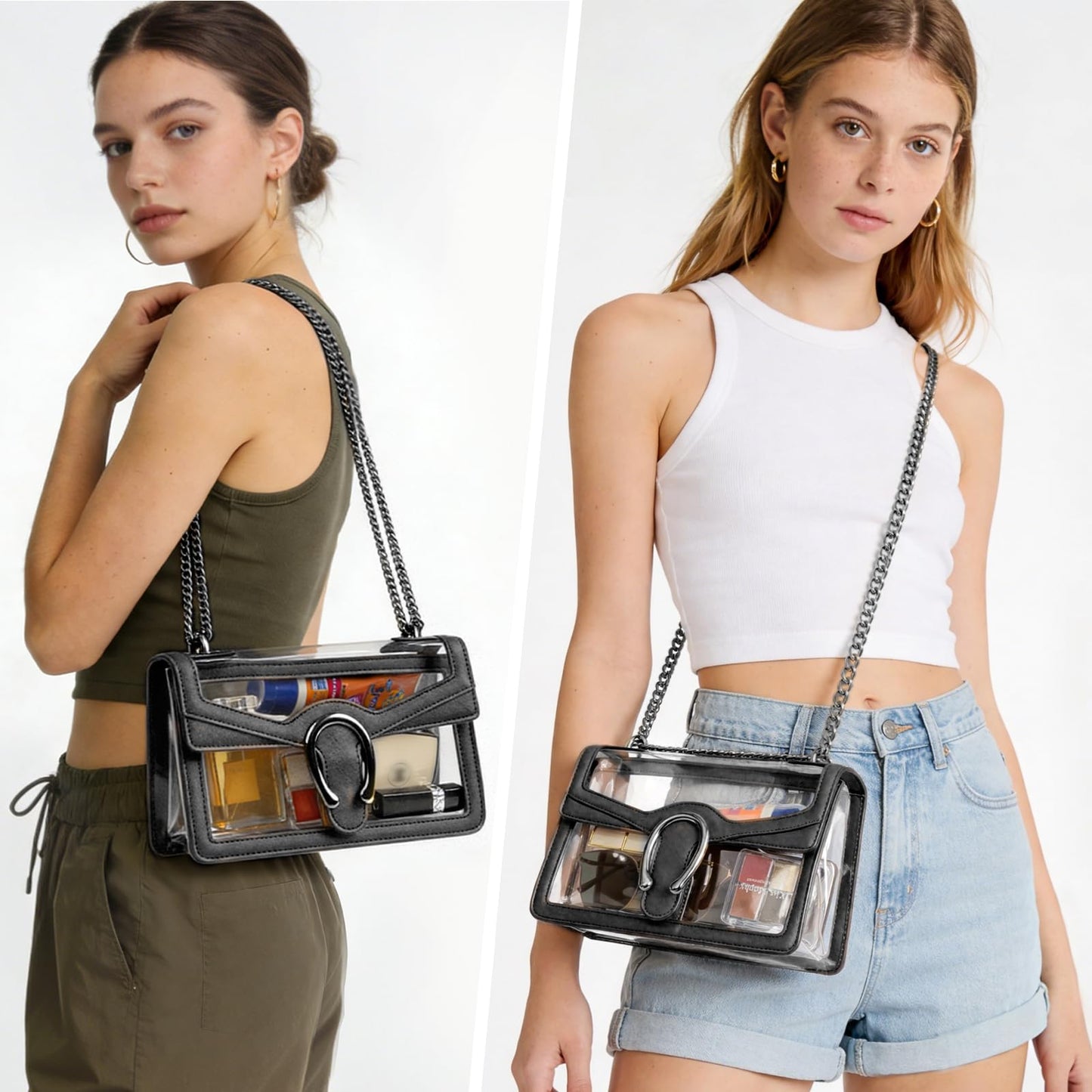 Joryin Women's Stadium Approved Crossbody Bag for Women, Small Clear Bag Shoudler Purse with Chain Strap