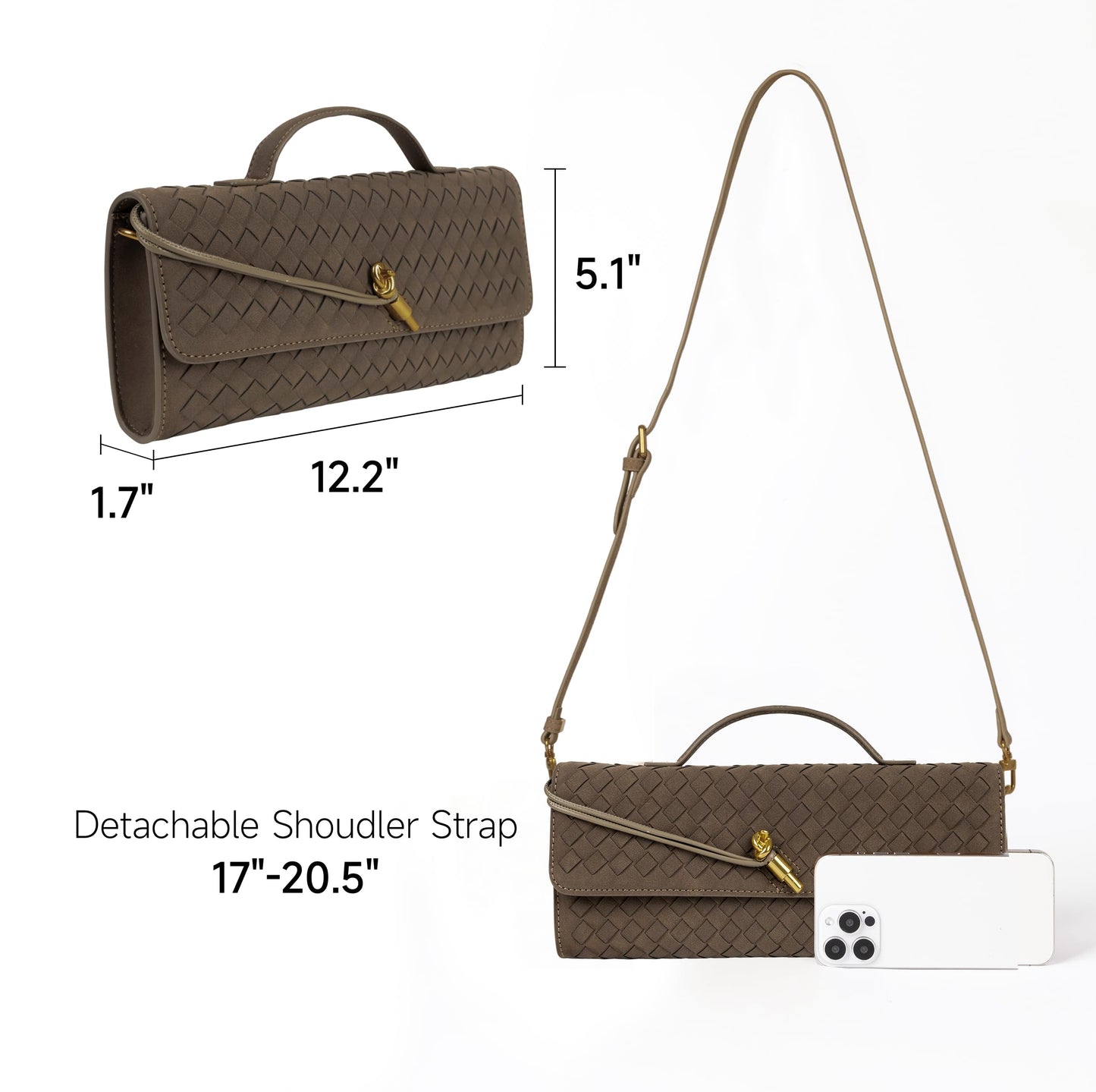 Joryin Woven Purse for Women Evening Clutch Woven Leather Handbags Suede Crossbody Bag Purse Formal Evening Bag