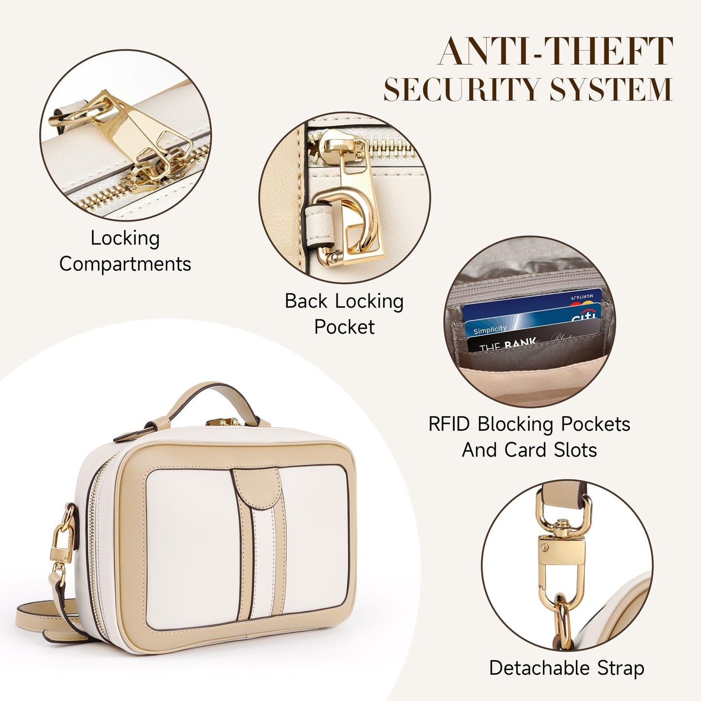 Anti Theft Crossbody Bag for Women Trendy, Rfid Blocking Crossbody Purse Travel Bag Top Handle Small Shoulder Handbag Brown Peach