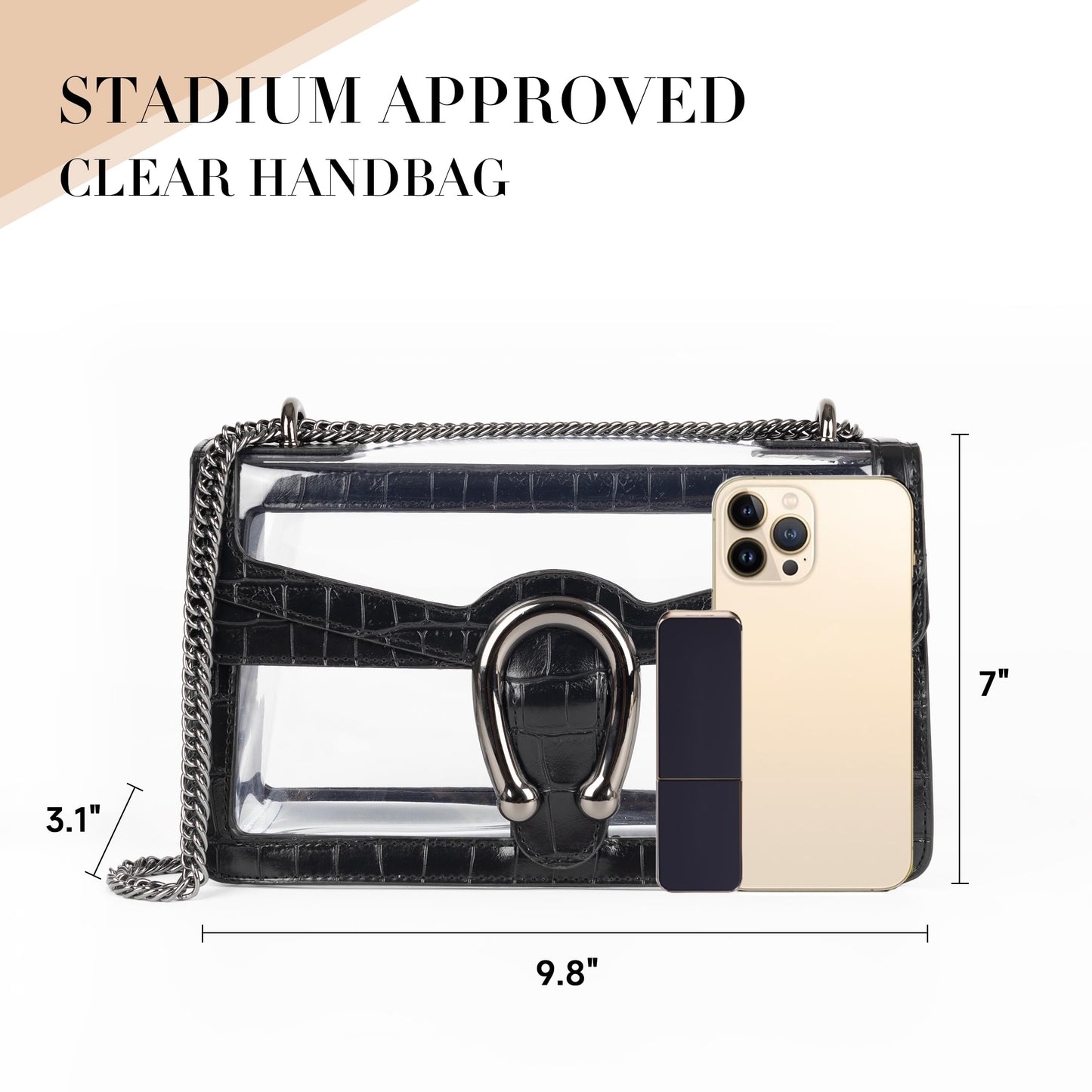 Joryin Women's Stadium Approved Crossbody Bag for Women, Small Clear Bag Shoudler Purse with Chain Strap
