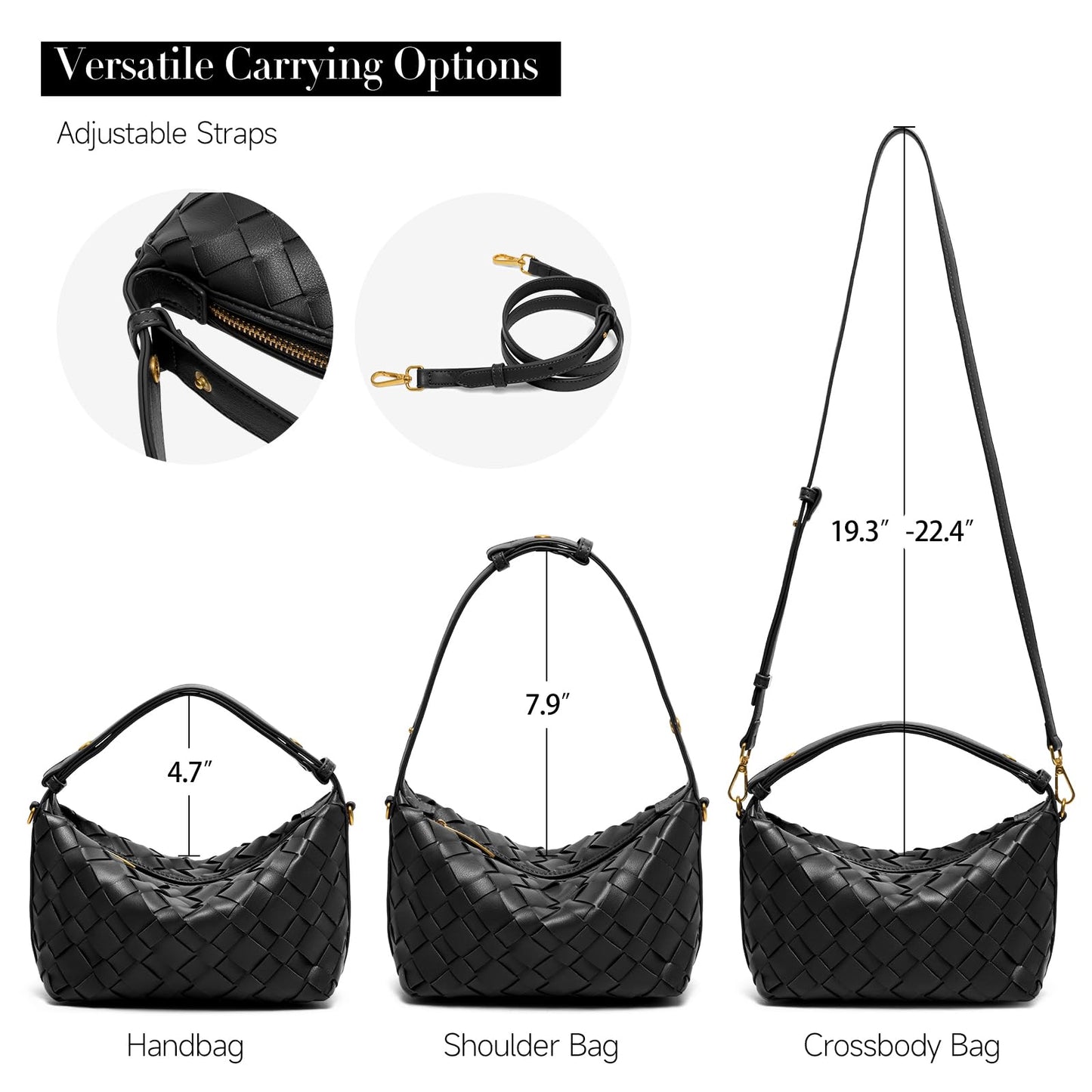 Joryin Woven Shoulder Bag for Women, Small Woven Purse Crossbody Bag Braided Handbag Top-Handle Vegan Leather Under Arm Bag Brown