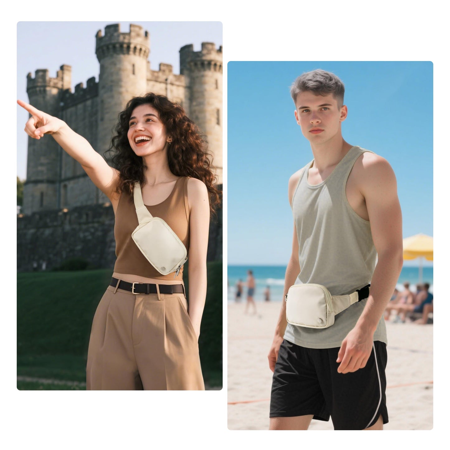 Anti Theft Fanny Pack 2L Belt Bag Crossbody Bag for Women Men Rfid Blocking Sling Bag Waist Bags for Travel, Beige