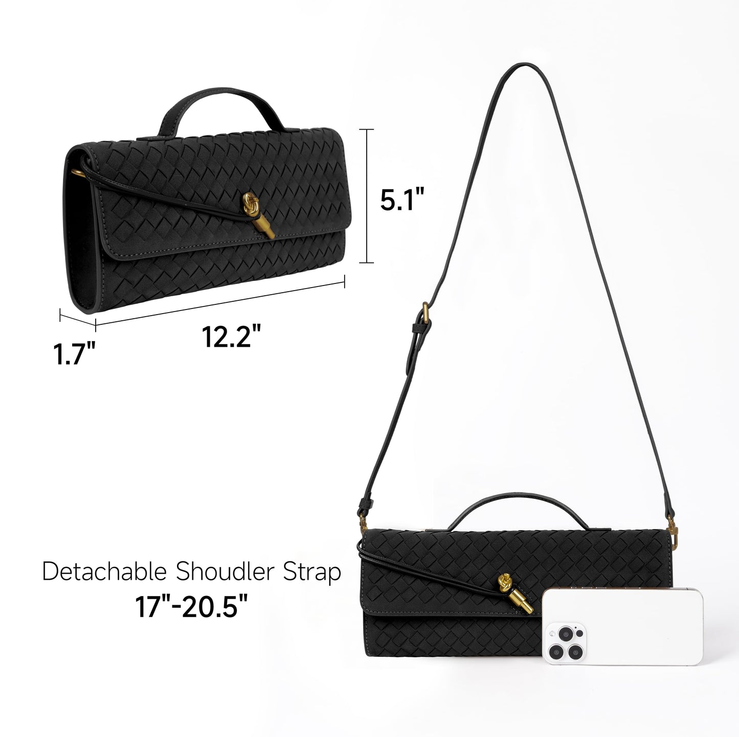 Woven Purse for Women Evening Clutch Woven Leather Handbags Crossbody Bag Formal Evening Bag Charcoal Woven Leather
