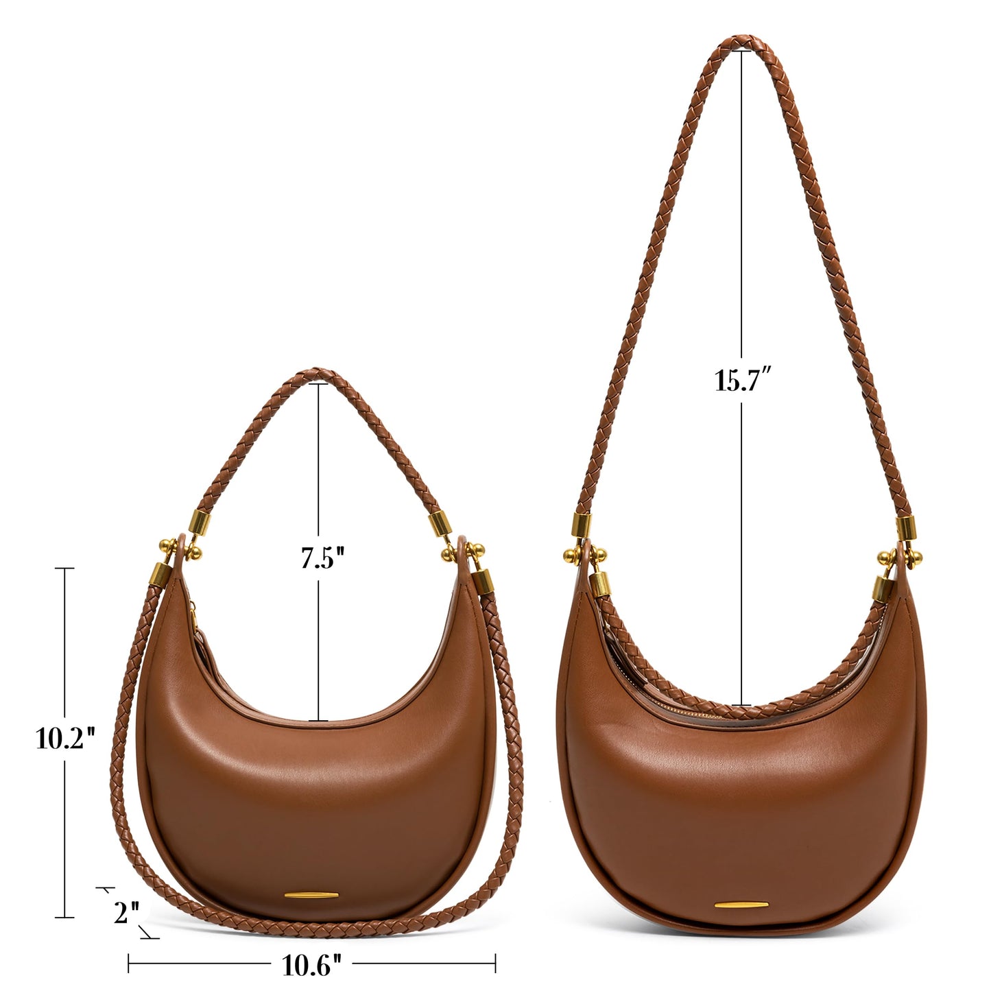 Joryin Crescent Shoulder Bag for Women, Saddle Purse Braided Top-Handle Handbag Vegan Leather Under Arm Bag Brown