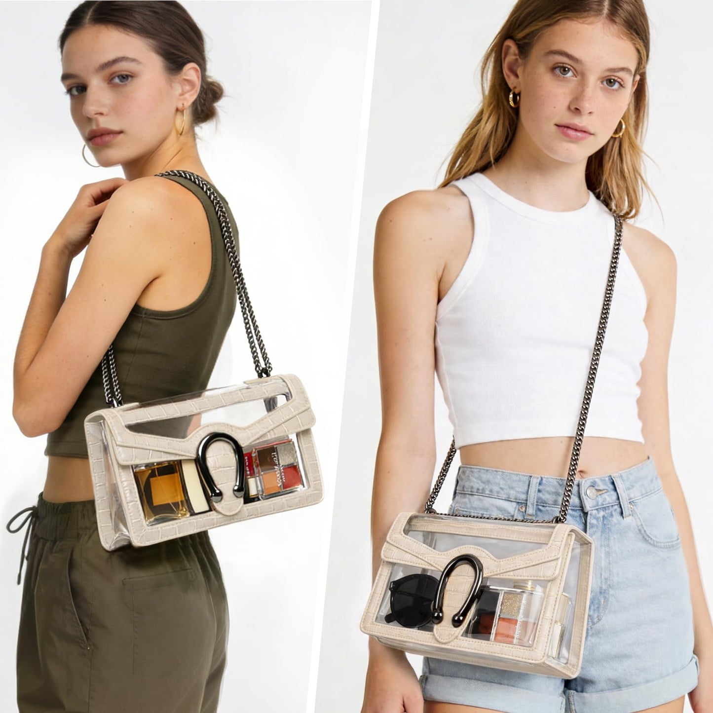 Joryin Women's Stadium Approved Crossbody Bag for Women, Small Clear Bag Shoudler Purse with Chain Strap