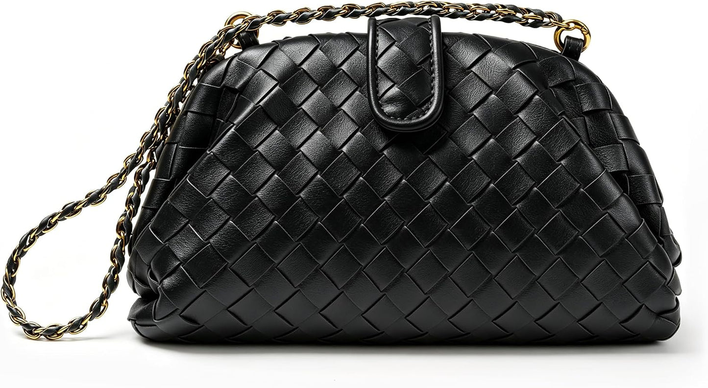Joryin Woven Evening Bag for Women Woven Leather Dumpling Clutch Crossbody Handbag Shoulder Purse, Vegan Leather