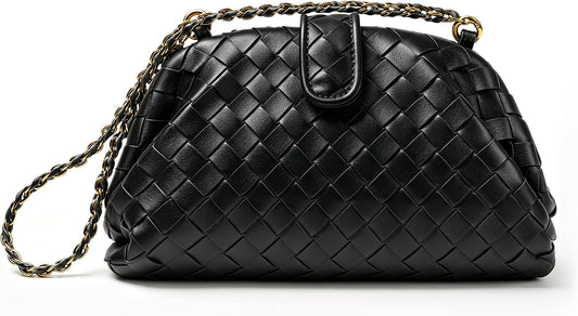 Joryin Woven Evening Bag for Women Woven Leather Dumpling Clutch Crossbody Handbag Shoulder Purse, Vegan Leather