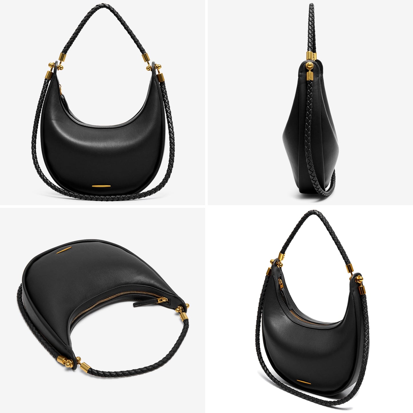 Joryin Crescent Shoulder Bag for Women, Saddle Purse Braided Top-Handle Handbag Vegan Leather Under Arm Bag Brown