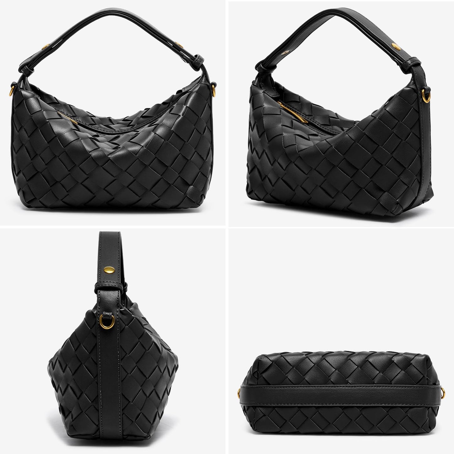 Joryin Woven Shoulder Bag for Women, Small Woven Purse Crossbody Bag Braided Handbag Top-Handle Vegan Leather Under Arm Bag Brown