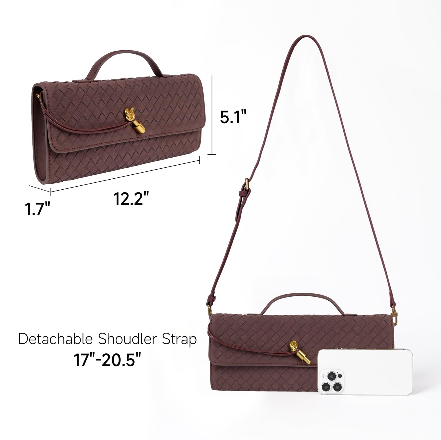 Woven Purse for Women Evening Clutch Woven Leather Handbags Crossbody Bag Formal Evening Bag Charcoal Woven Leather