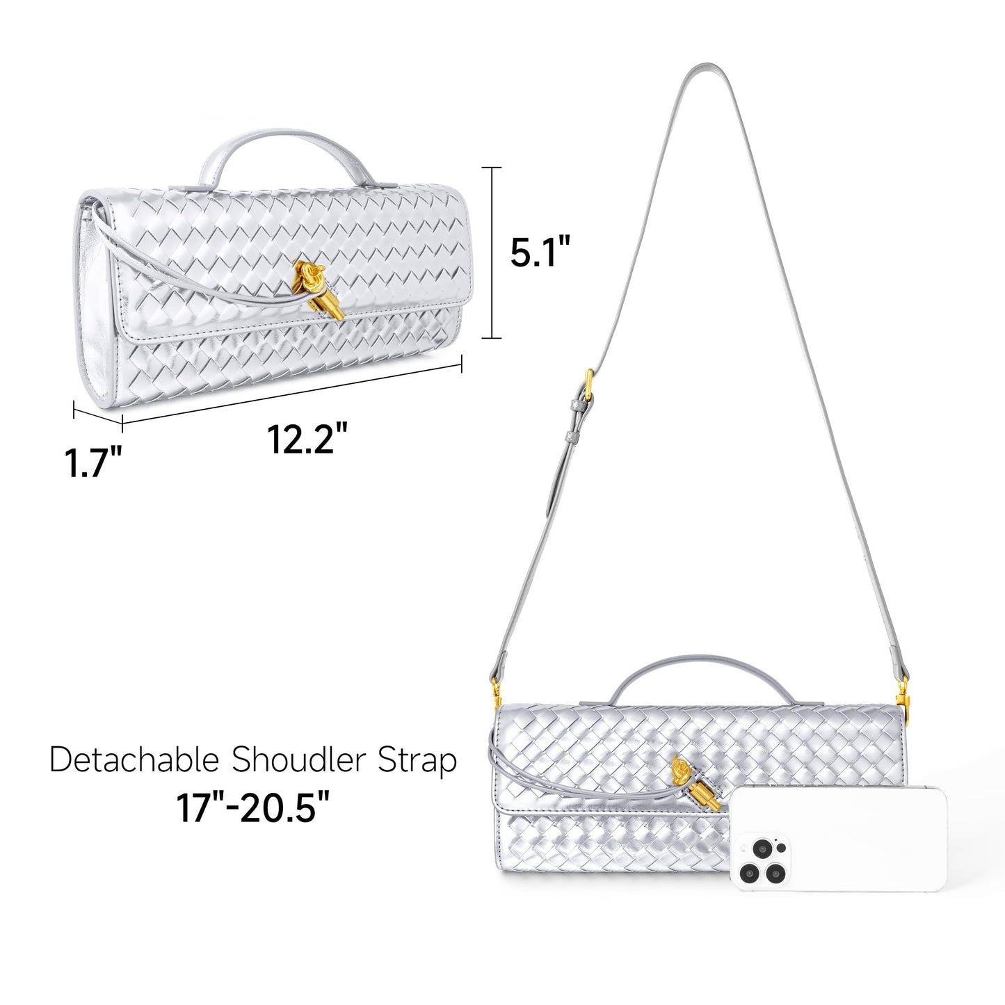 Woven Purse for Women Evening Clutch Woven Leather Handbags Crossbody Bag Formal Evening Bag Charcoal Woven Leather