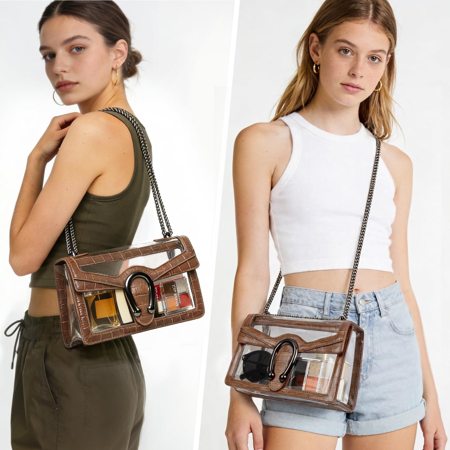 Joryin Women's Stadium Approved Crossbody Bag for Women, Small Clear Bag Shoudler Purse with Chain Strap