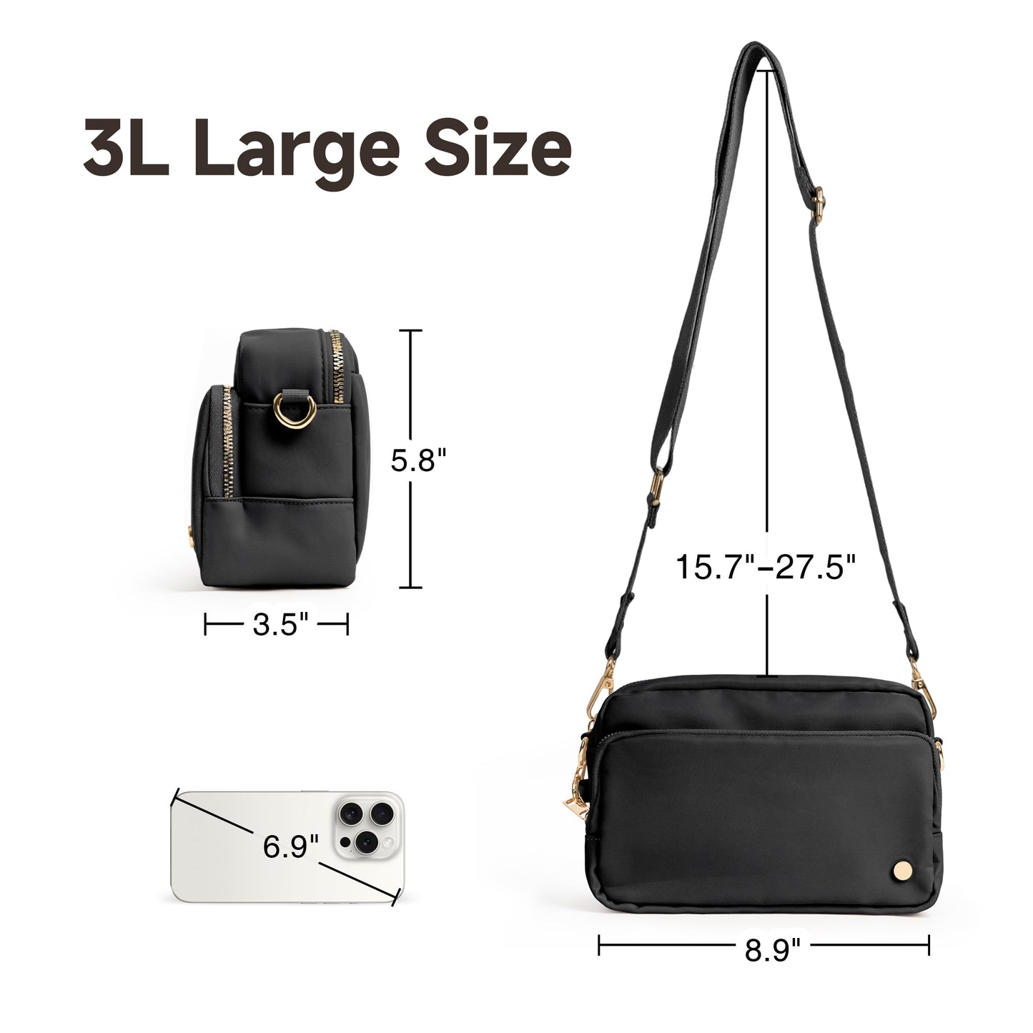 Joryin Anti Theft Crossbody Bag for Women, Slash-resistant RFID Blocking Travel Purses, 1.35L/3L Shoulder Bag, Nylon