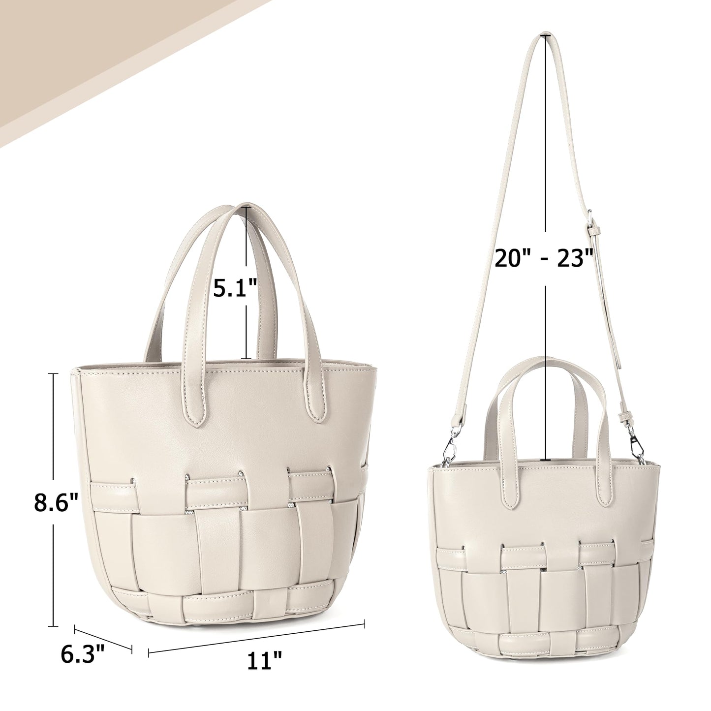 Bucket Bag with Zipper for Women, Woven Vegan Leather Bag with Liner, Crossbody Bag with Adjustable Shoulder Strap & Zipper