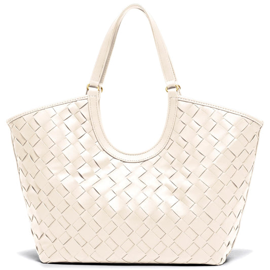 Large Woven Tote Bag for Women, Braided Shoulder Bag Designer Tote Purse Top-Handle Handbag Vegan Leather Under Arm Bag Cream Beige