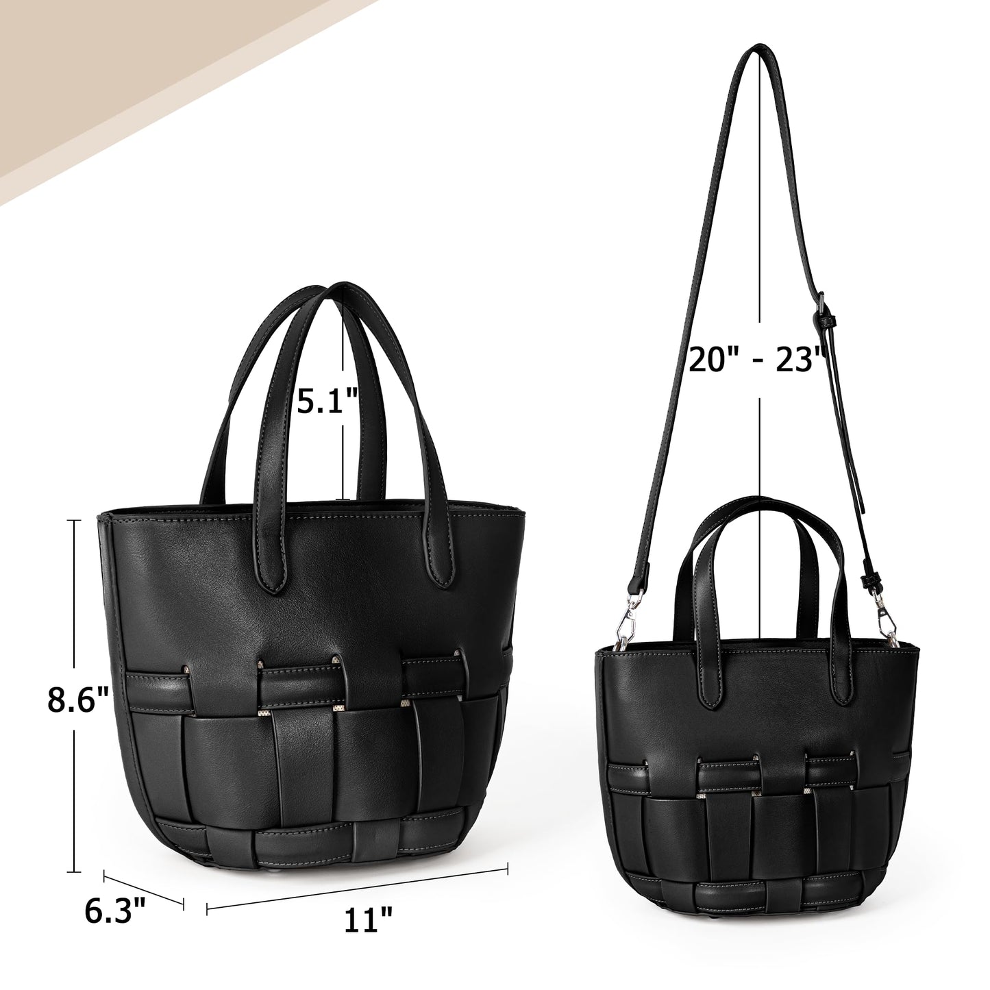 Bucket Bag with Zipper for Women, Woven Vegan Leather Bag with Liner, Crossbody Bag with Adjustable Shoulder Strap & Zipper