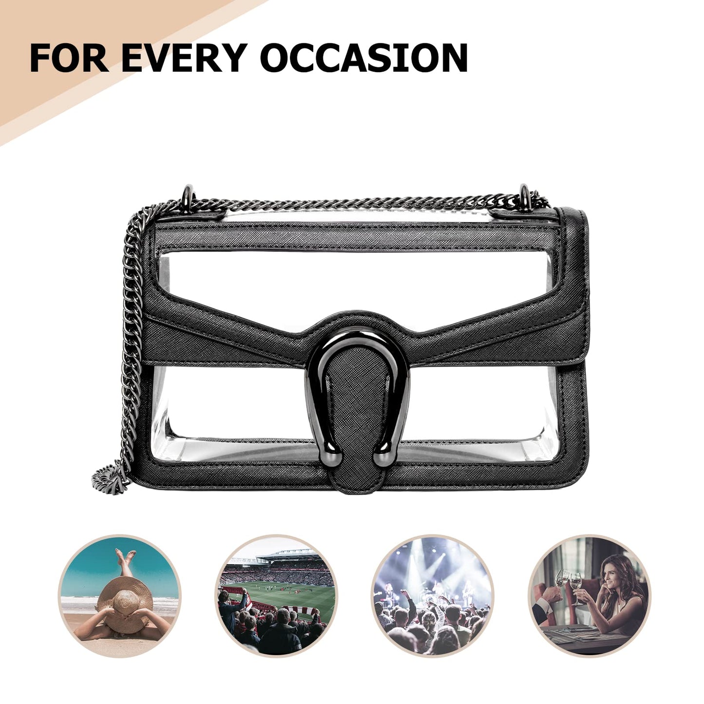 Joryin Women's Stadium Approved Crossbody Bag for Women, Small Clear Bag Shoudler Purse with Chain Strap