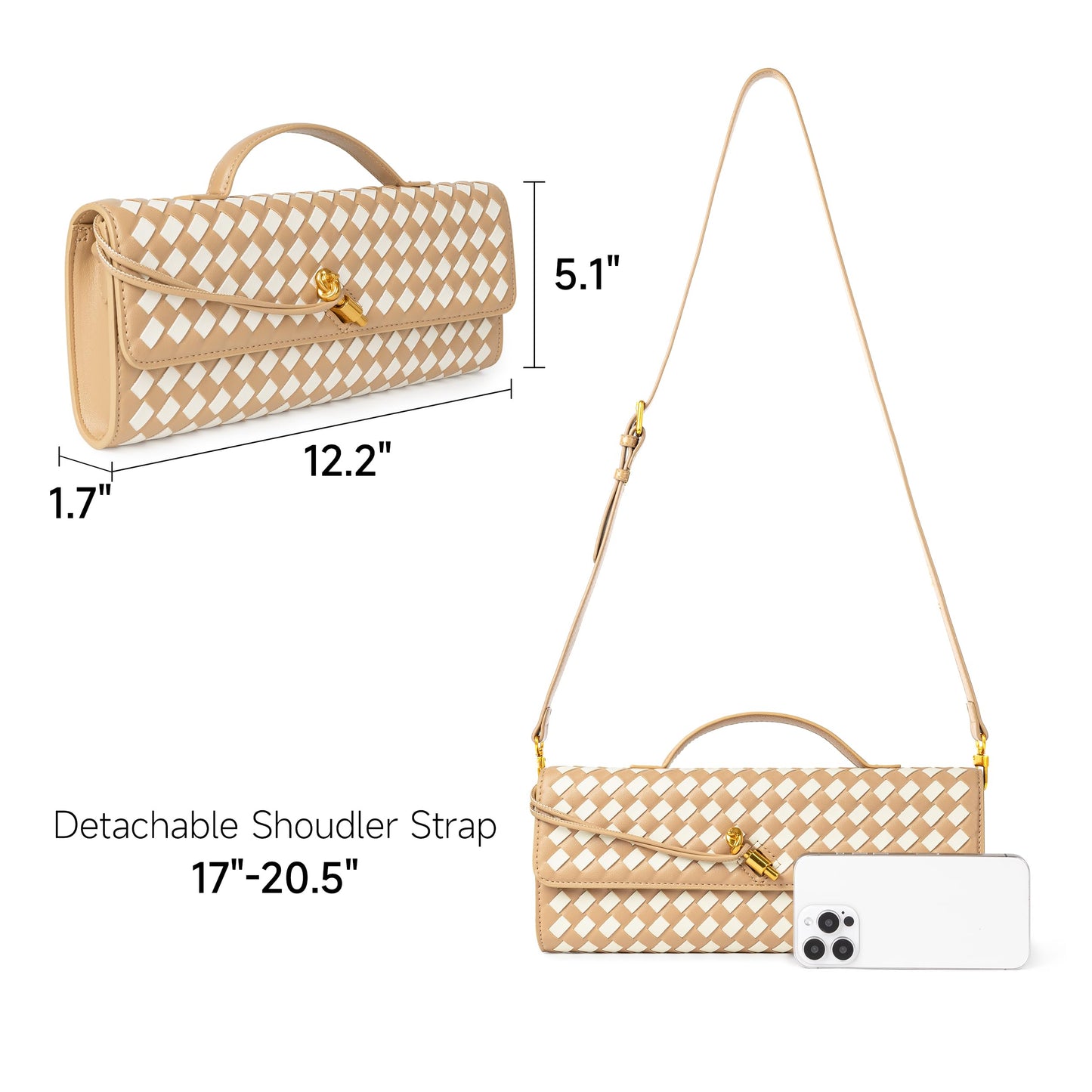 Joryin Woven Purse for Women Evening Clutch Woven Leather Handbags Crossbody Bag Purse Formal Evening Bag, Vegan Leather