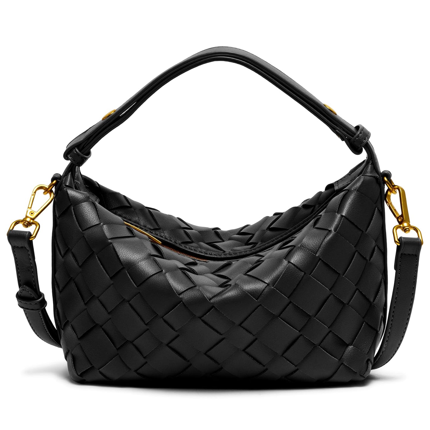 Joryin Woven Shoulder Bag for Women, Small Woven Purse Crossbody Bag Braided Handbag Top-Handle Vegan Leather Under Arm Bag Brown