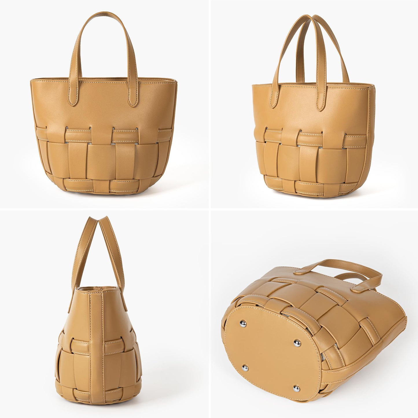 Bucket Bag with Zipper for Women, Woven Vegan Leather Bag with Liner, Crossbody Bag with Adjustable Shoulder Strap & Zipper