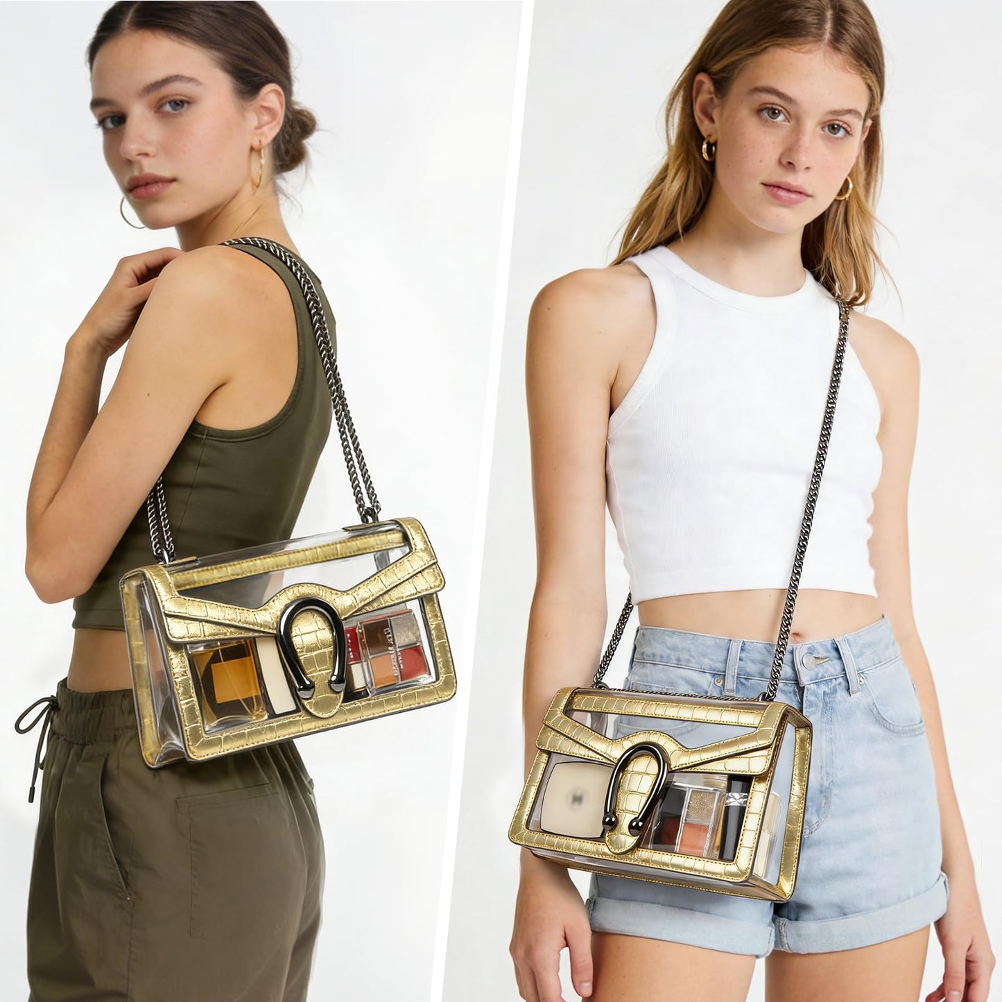 Joryin Women's Stadium Approved Crossbody Bag for Women, Small Clear Bag Shoudler Purse with Chain Strap