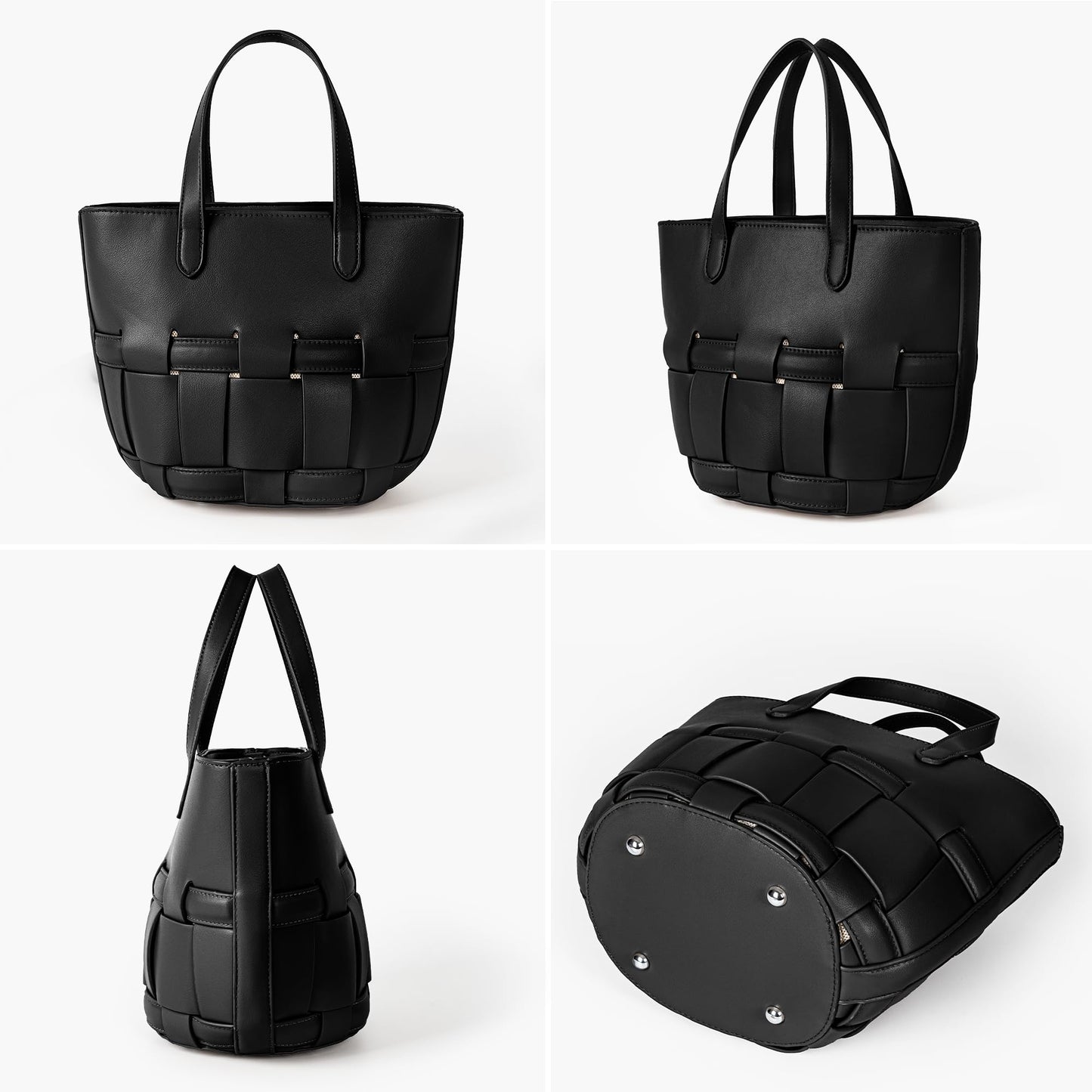 Bucket Bag with Zipper for Women, Woven Vegan Leather Bag with Liner, Crossbody Bag with Adjustable Shoulder Strap & Zipper