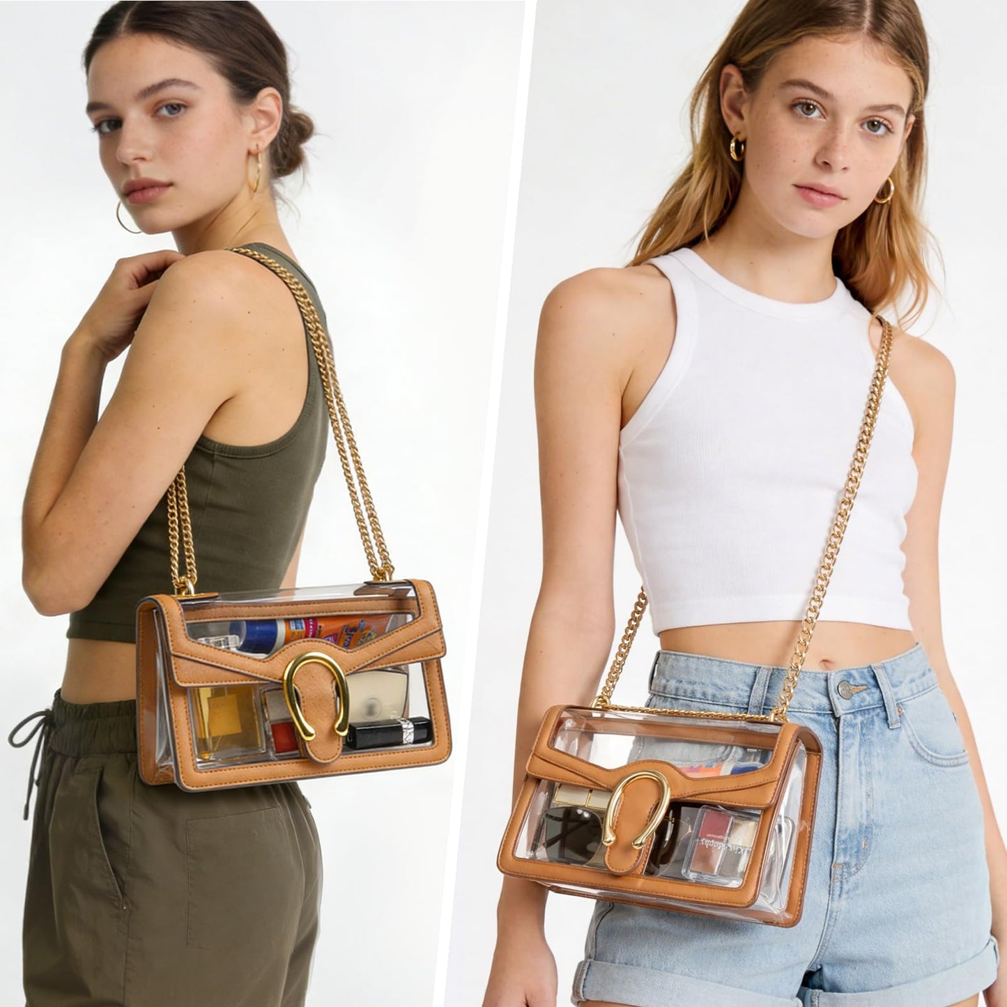 Joryin Women's Stadium Approved Crossbody Bag for Women, Small Clear Bag Shoudler Purse with Chain Strap