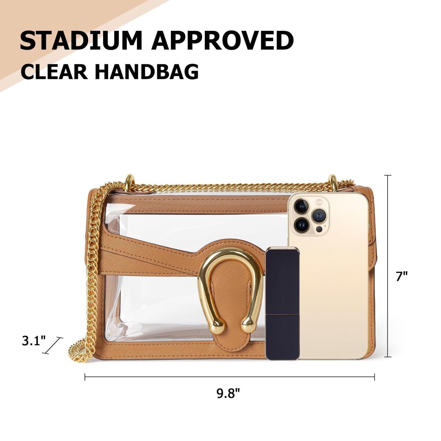 Joryin Women's Stadium Approved Crossbody Bag for Women, Small Clear Bag Shoudler Purse with Chain Strap