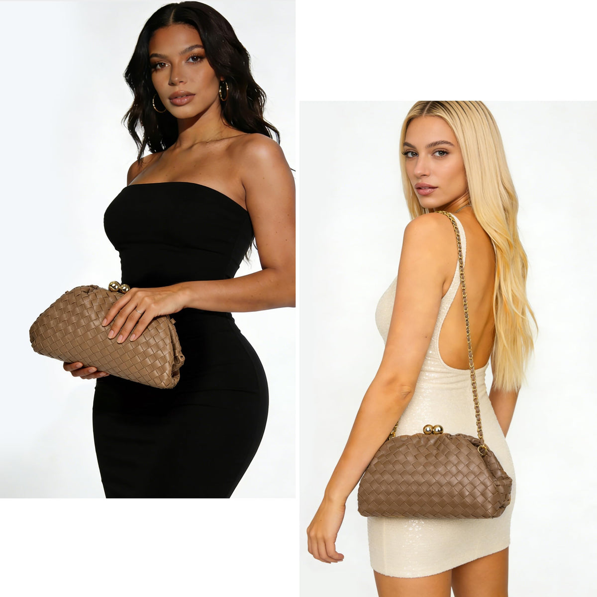 Joryin Formal Evening Bag Woven Shoulder Clutch Purse for Women Wedding. Dumpling Bag Crossbody Handbag Vegan Leather.