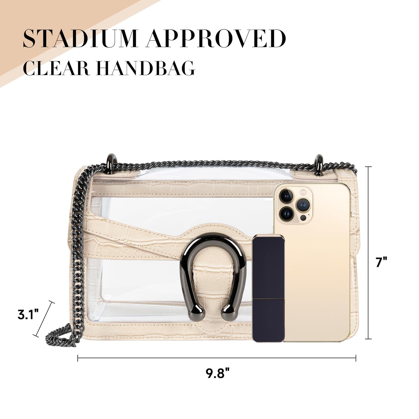 Joryin Women's Stadium Approved Crossbody Bag for Women, Small Clear Bag Shoudler Purse with Chain Strap
