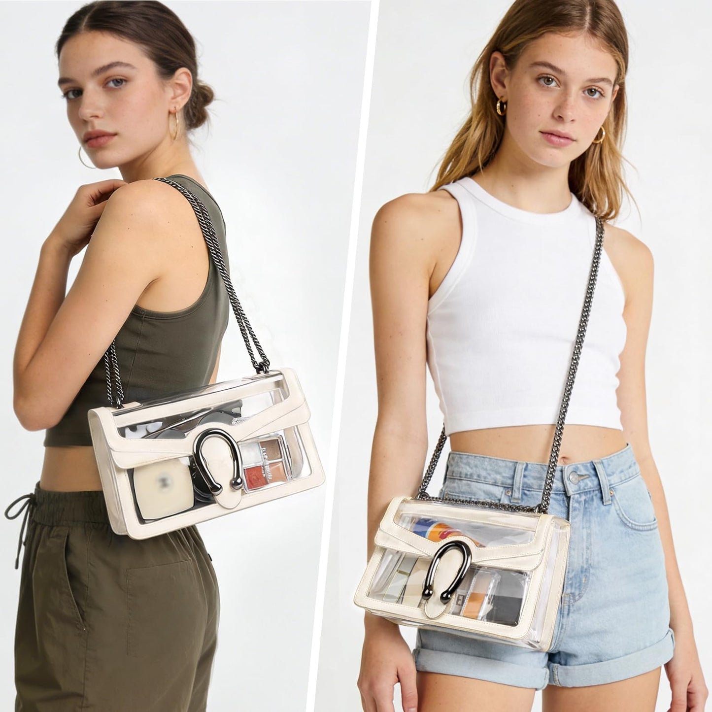 Joryin Women's Stadium Approved Crossbody Bag for Women, Small Clear Bag Shoudler Purse with Chain Strap