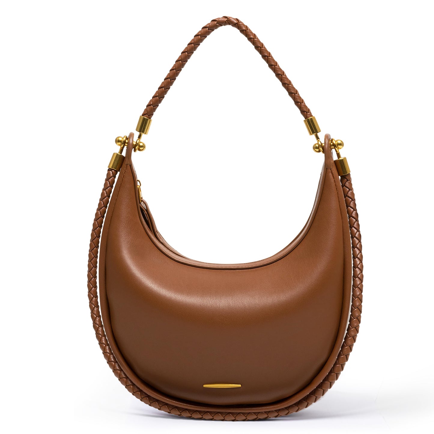 Joryin Crescent Shoulder Bag for Women, Saddle Purse Braided Top-Handle Handbag Vegan Leather Under Arm Bag Brown