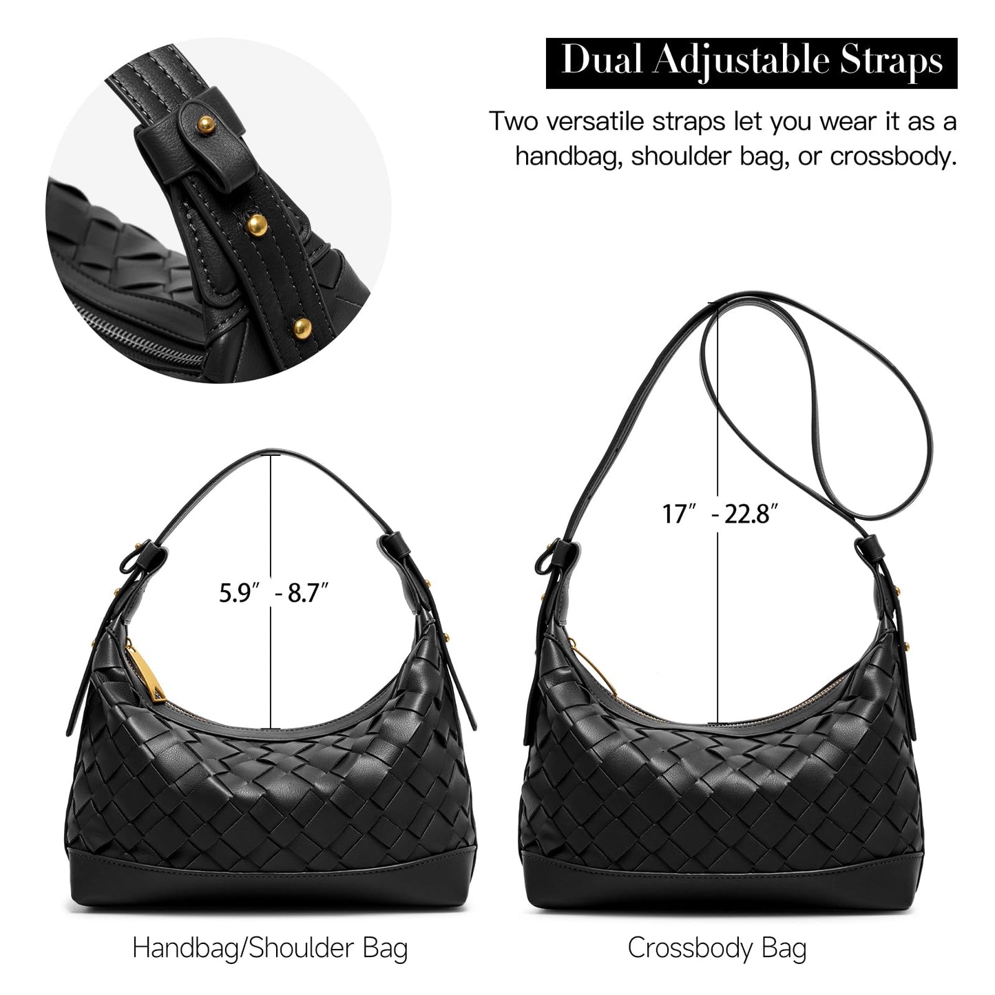 Joryin Woven Shoulder Bag for Women, Woven Purse Crossbody Bag Braided Handbag Top-Handle Vegan Leather Under Arm Bag Black