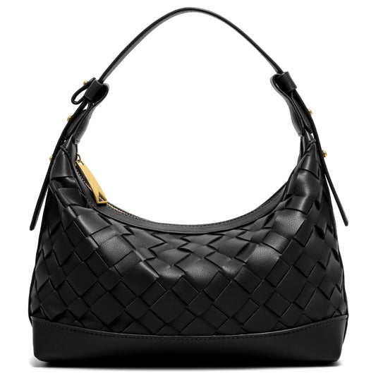 Joryin Woven Shoulder Bag for Women, Woven Purse Crossbody Bag Braided Handbag Top-Handle Vegan Leather Under Arm Bag Black