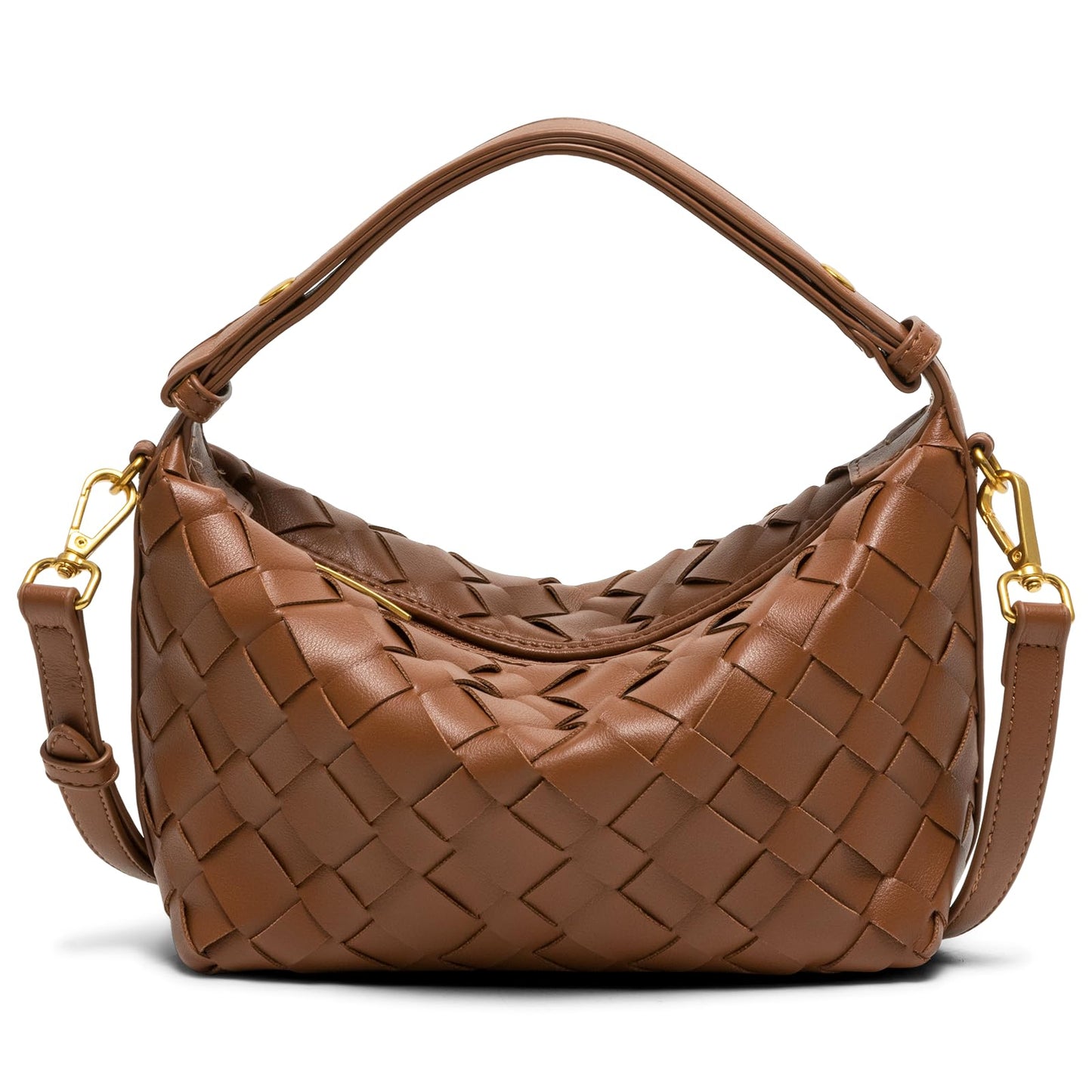 Joryin Woven Shoulder Bag for Women, Small Woven Purse Crossbody Bag Braided Handbag Top-Handle Vegan Leather Under Arm Bag Brown