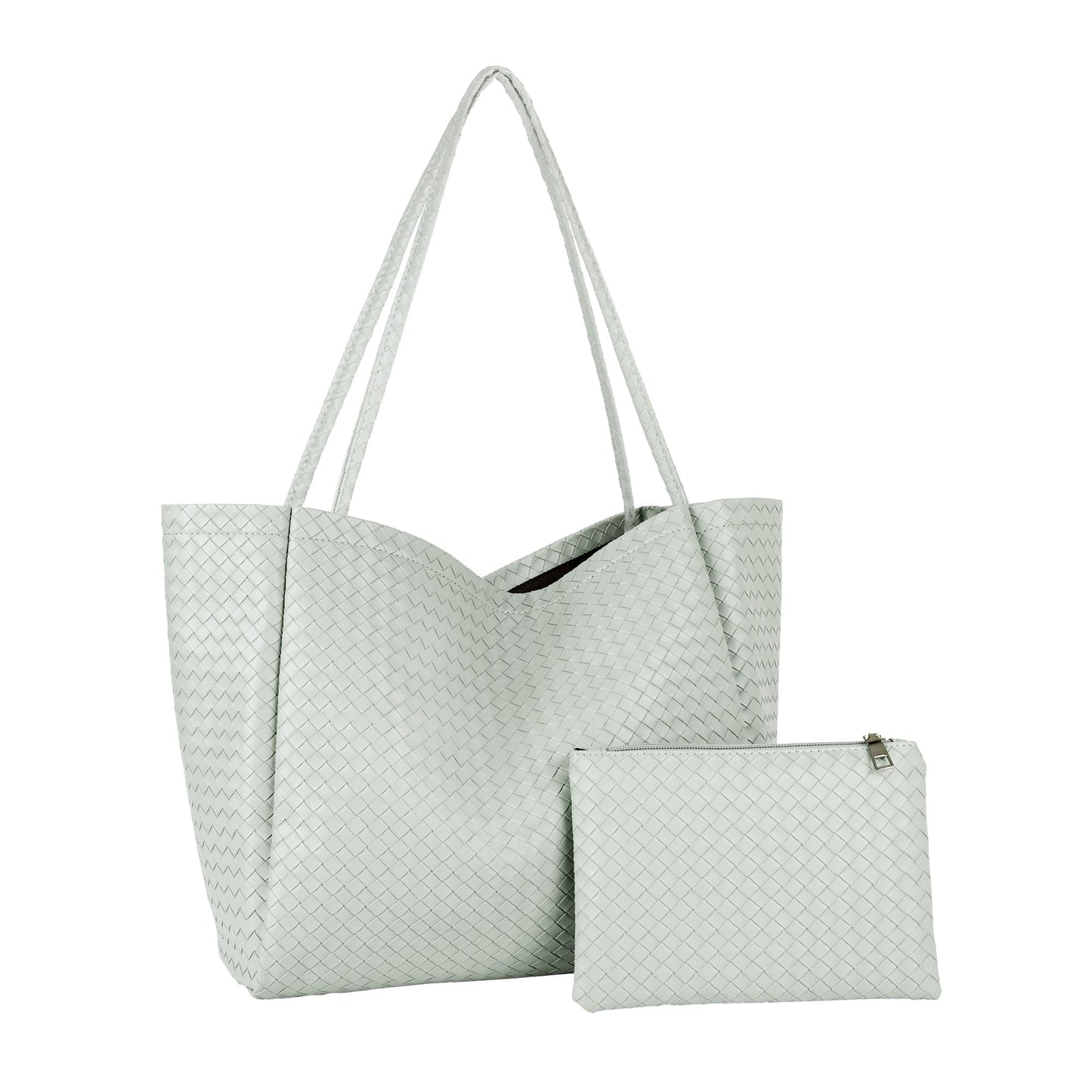 Large Woven Tote Bag for Women, Shoulder Bag Purse Black Tote Bag Soft Vegan Leather Hobo Handbag Beach Tote
