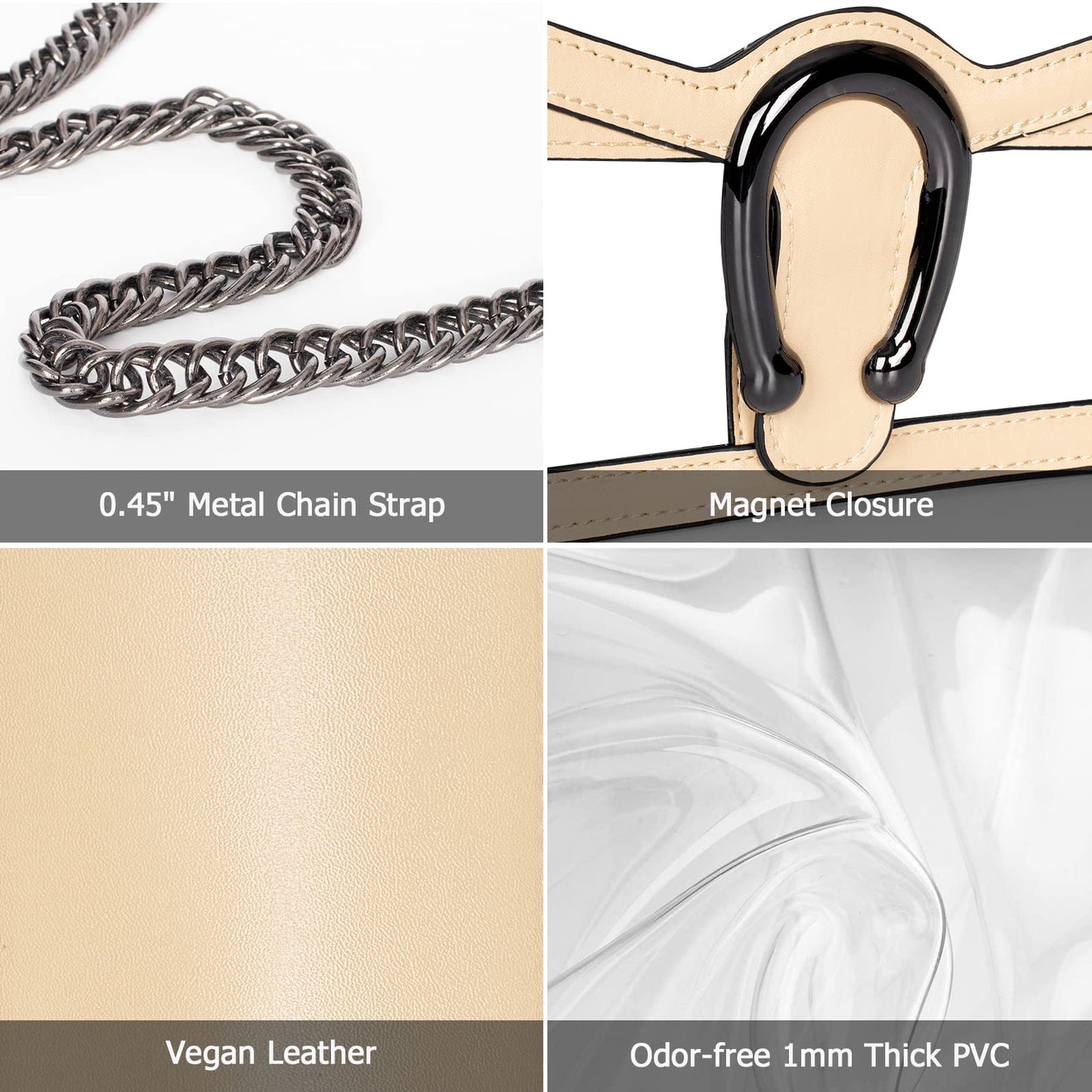 Joryin Women's Stadium Approved Crossbody Bag for Women, Small Clear Bag Shoudler Purse with Chain Strap