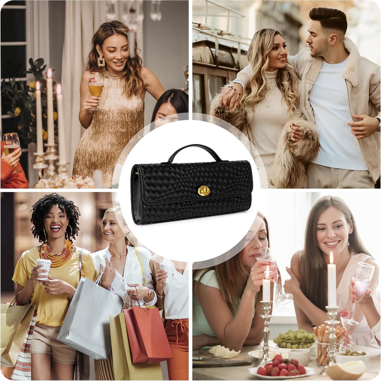 Joryin Woven Purse for Women Evening Clutch Woven Leather & Suede Handbags Crossbody Bag Purse Formal Evening Bag